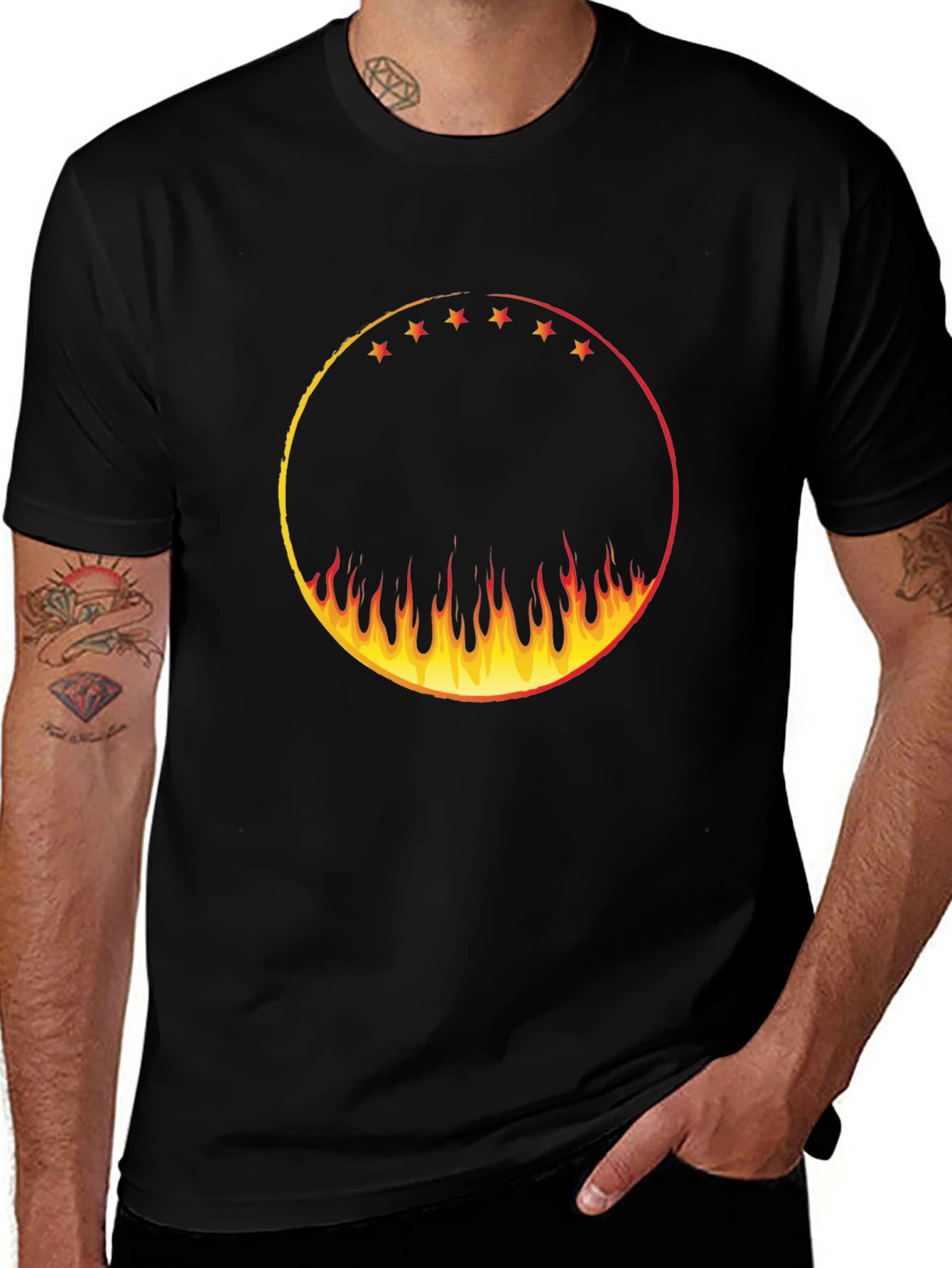 Fiery Circle Graphic Tee - Black