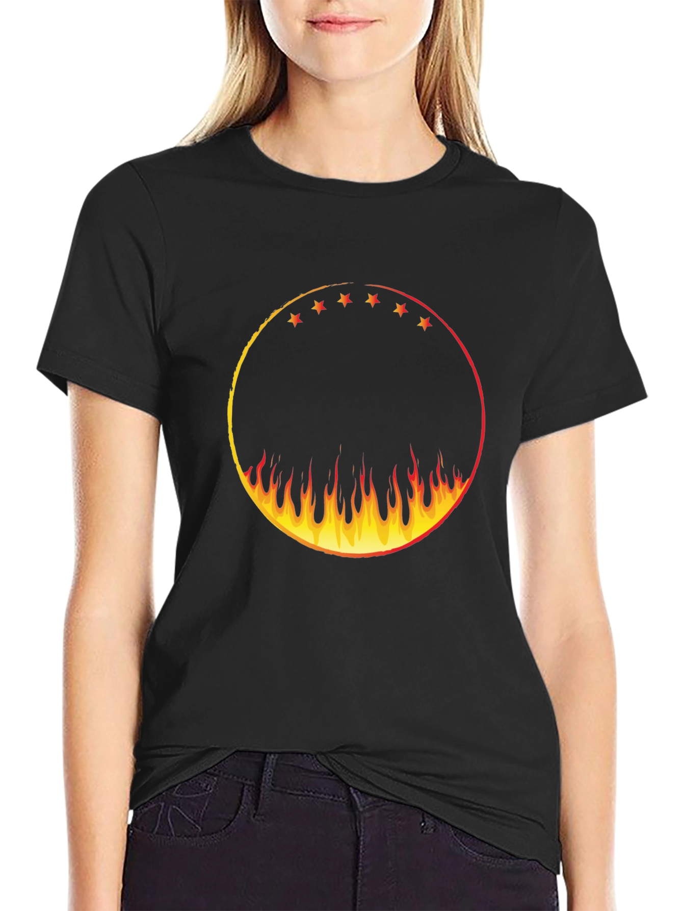 Fiery Circle Graphic Tee - Black
