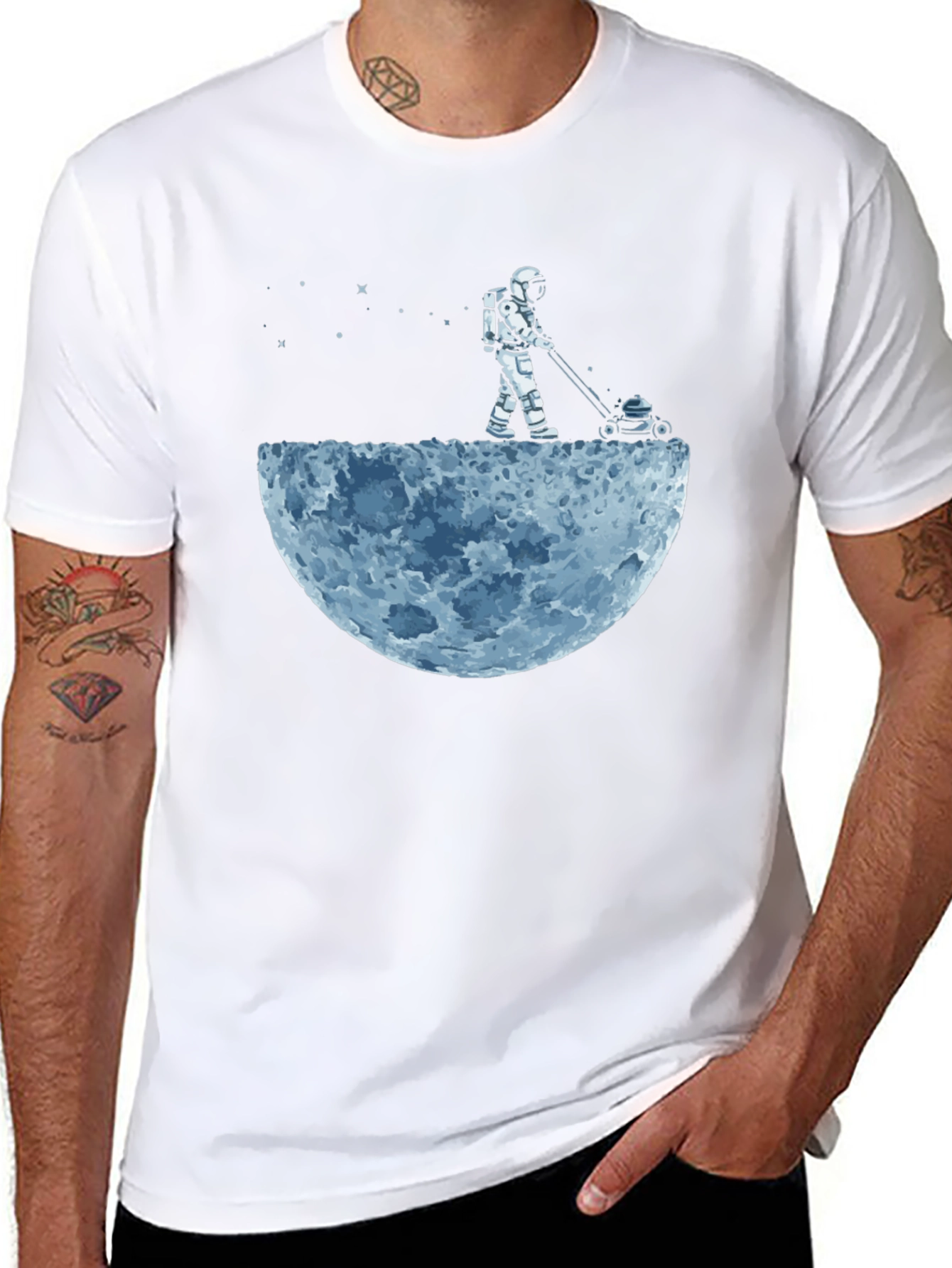 Astronaut Moon Mowing Graphic Tee - Unique Design