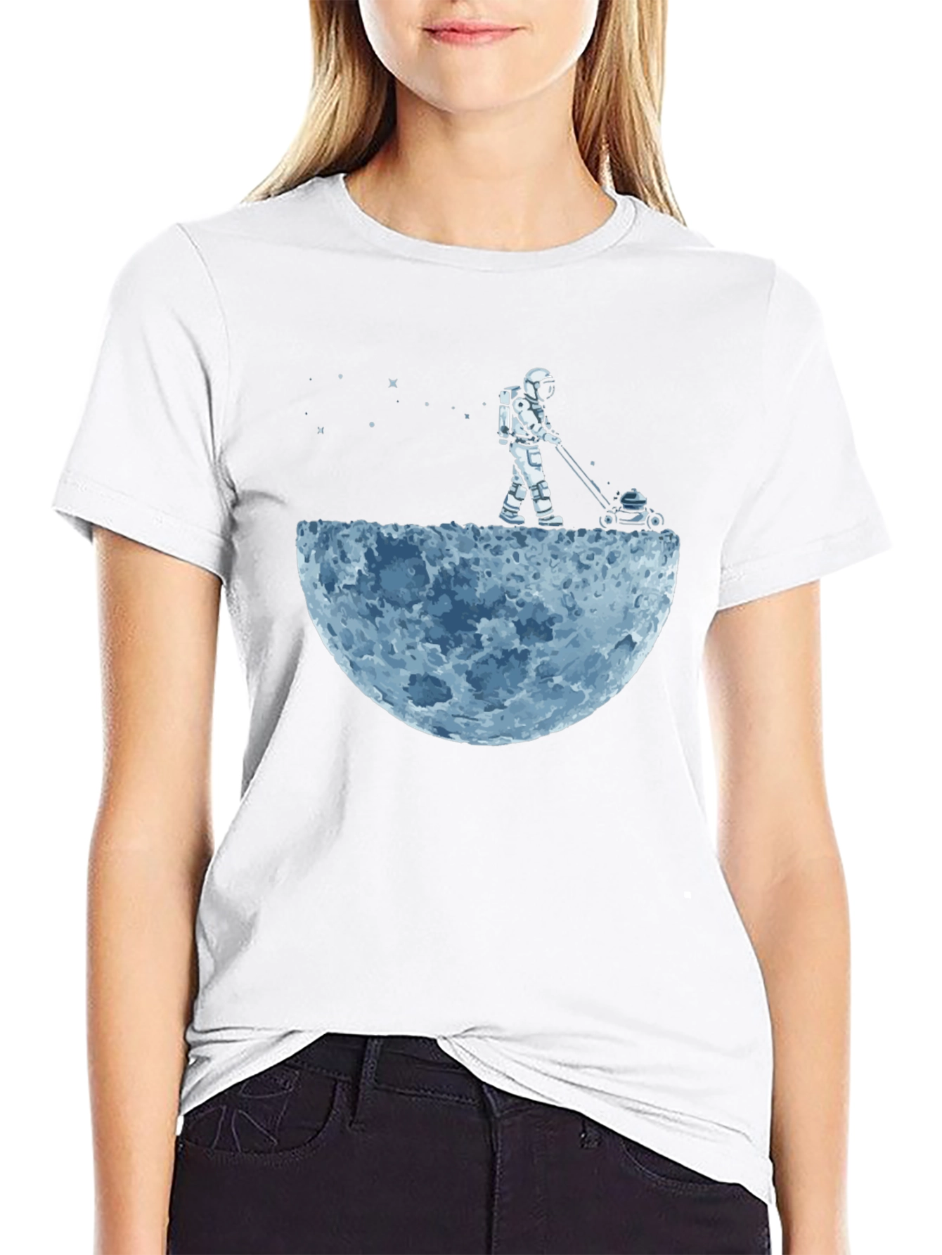 Astronaut Moon Mowing Graphic Tee - Unique Design