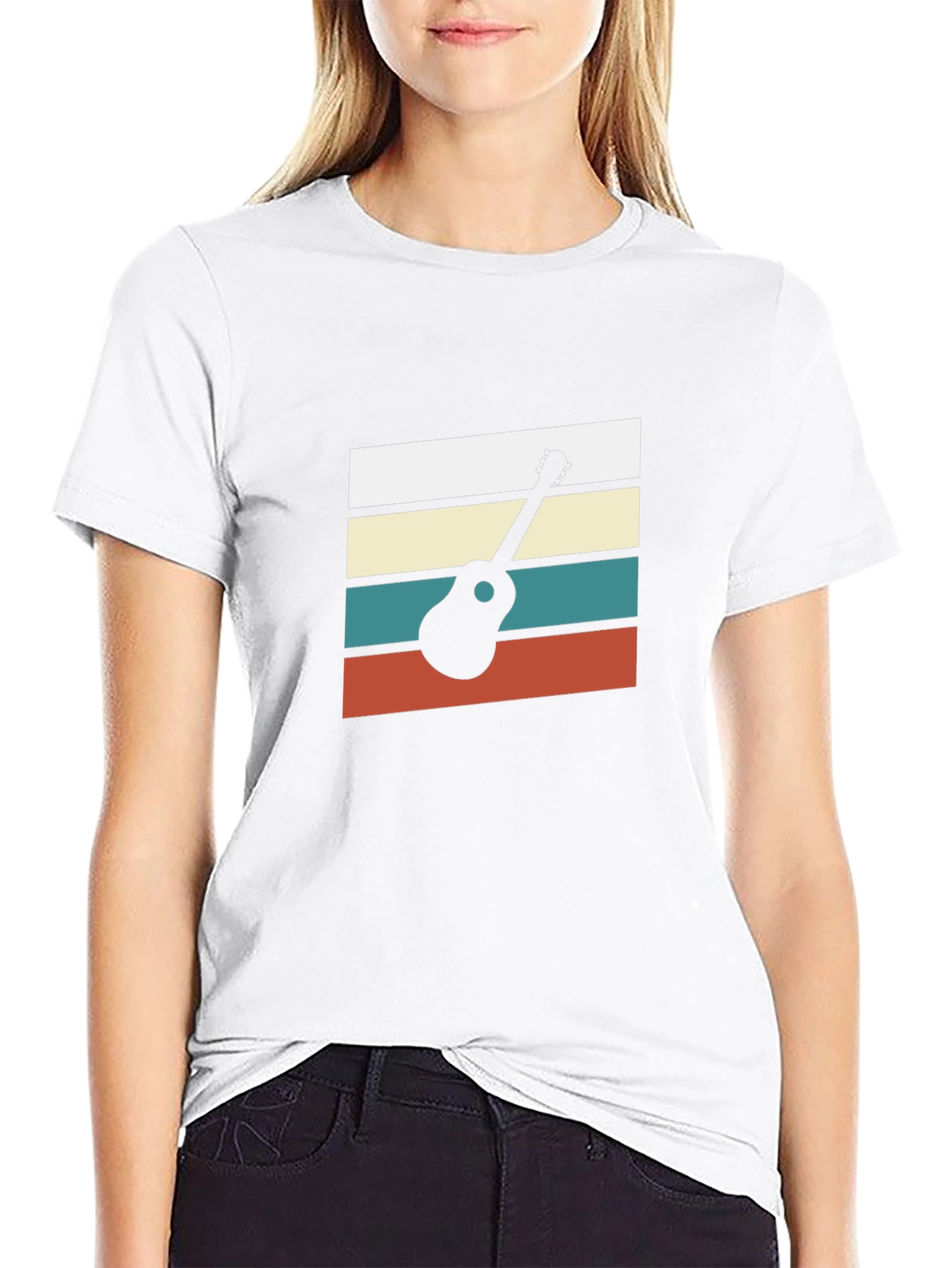Retro Ukulele Graphic Tee - Black Cotton Blend