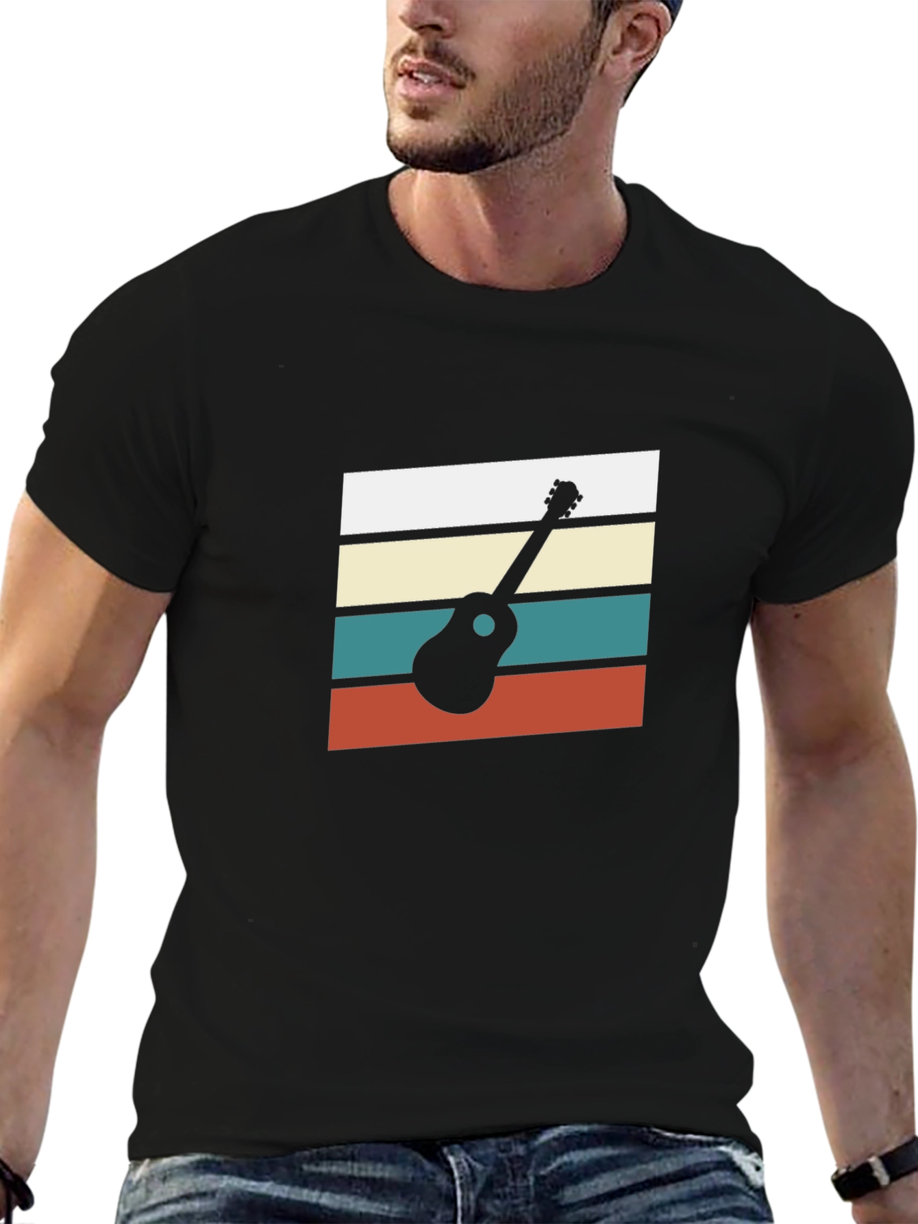 Retro Ukulele Graphic Tee - Black Cotton Blend