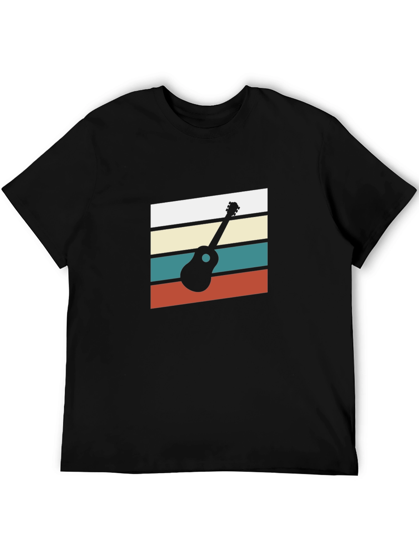 Retro Ukulele Graphic Tee - Black Cotton Blend