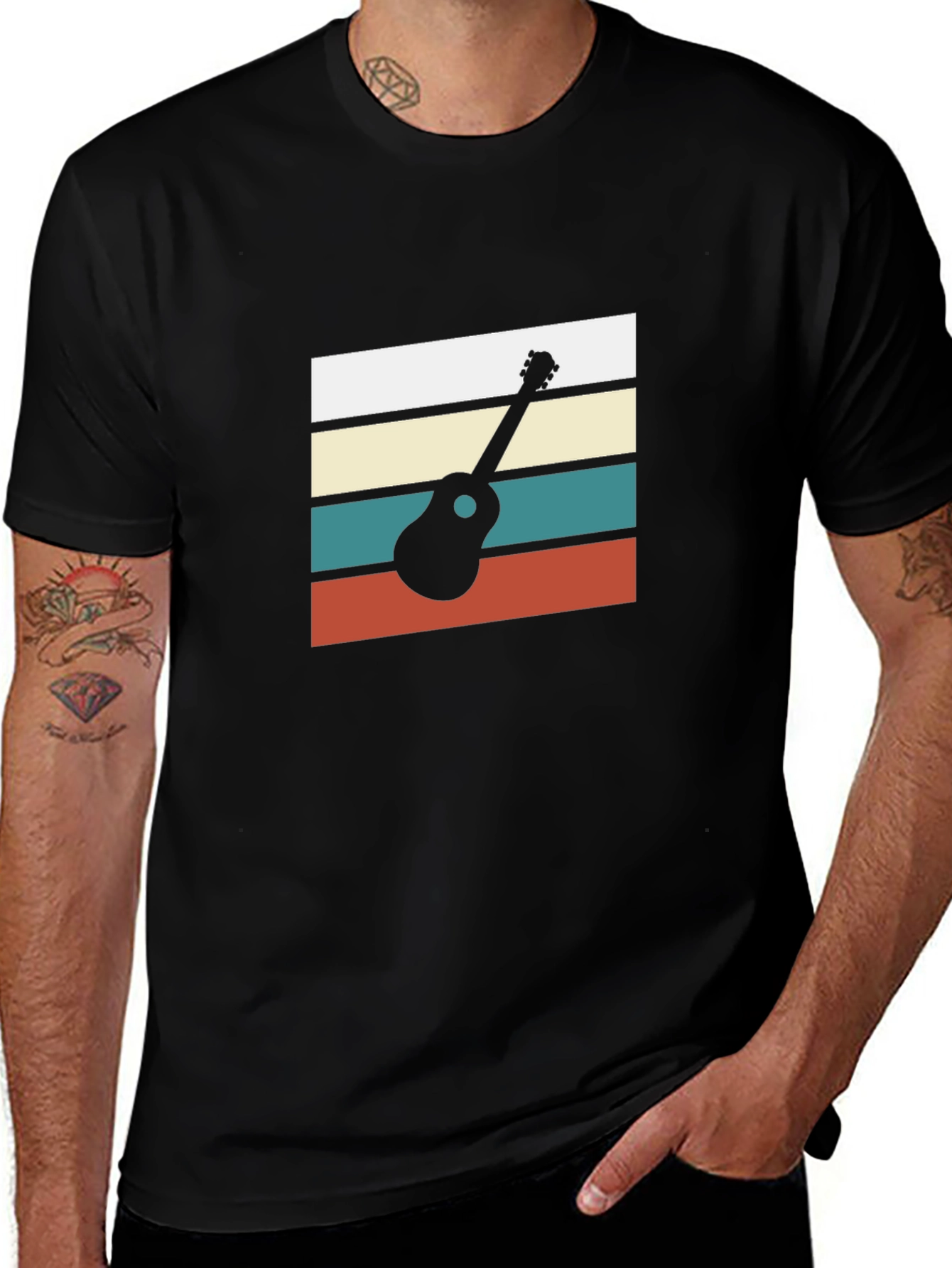 Retro Ukulele Graphic Tee - Black Cotton Blend
