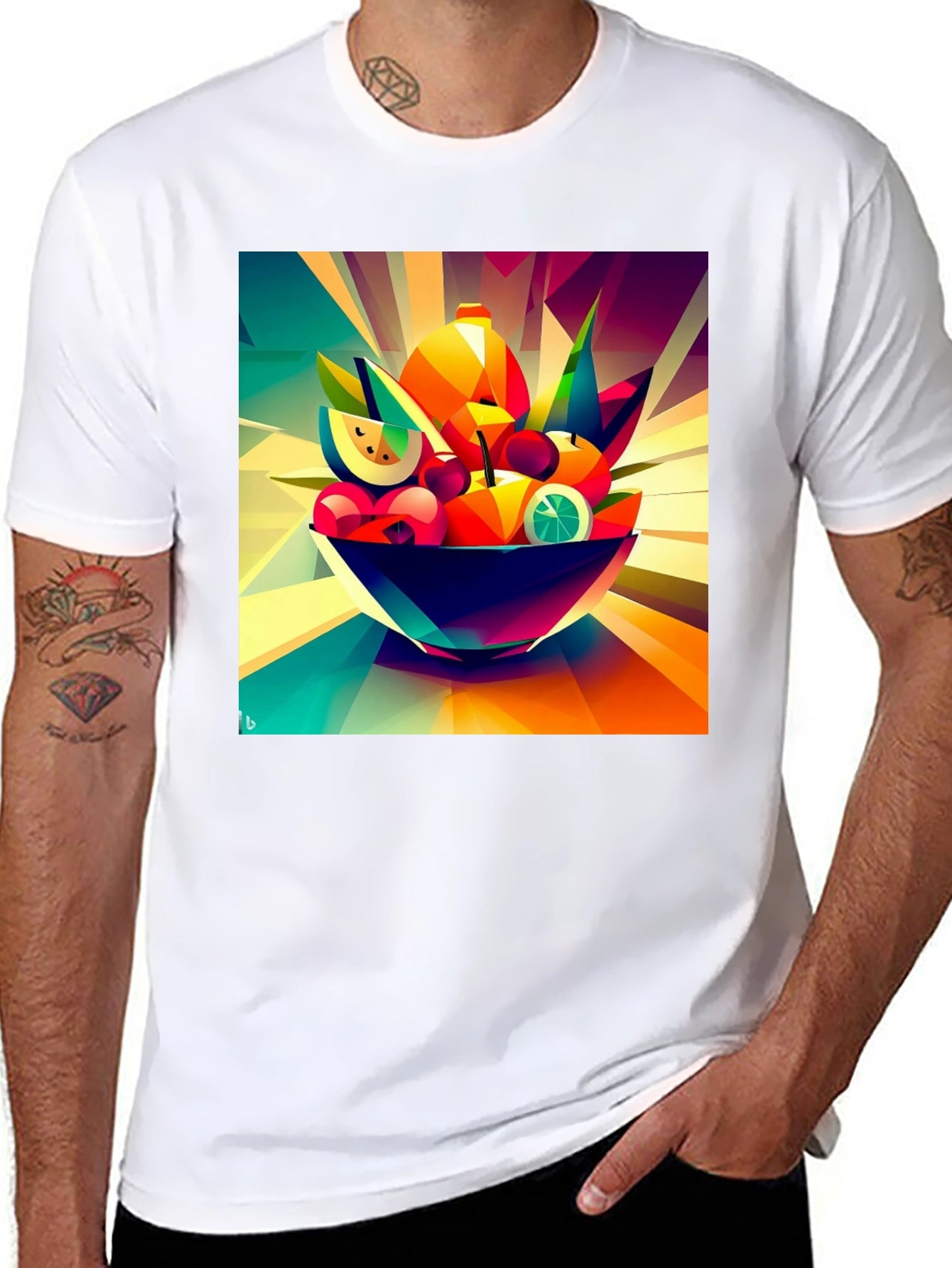 Abstract Fruit Bowl Graphic Black T-Shirt