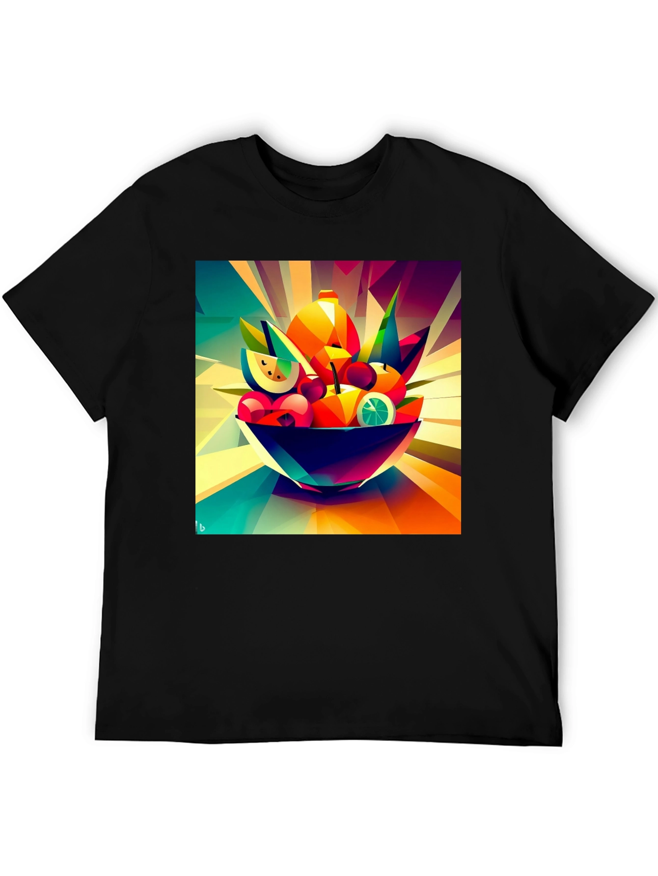Abstract Fruit Bowl Graphic Black T-Shirt