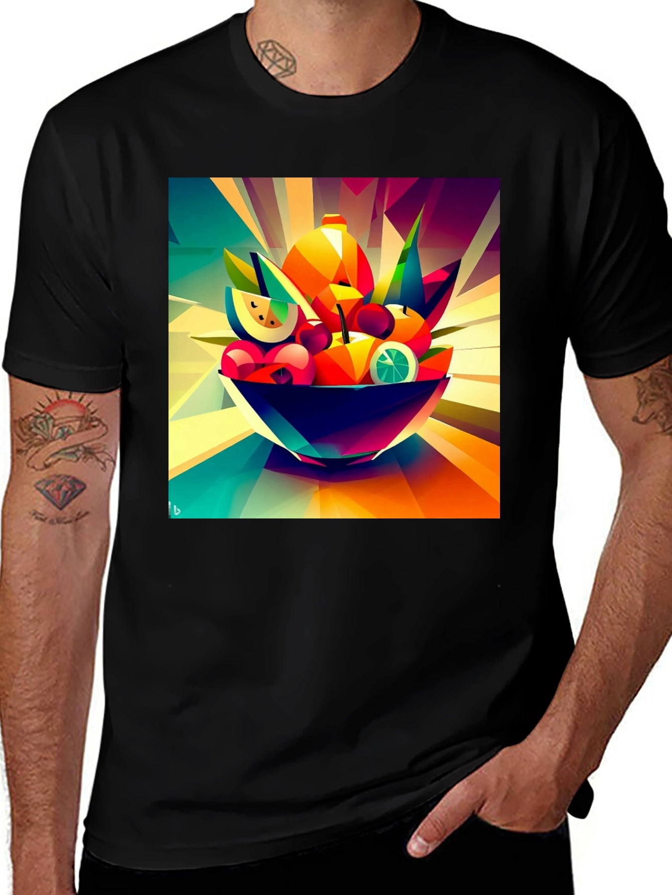 Abstract Fruit Bowl Graphic Black T-Shirt