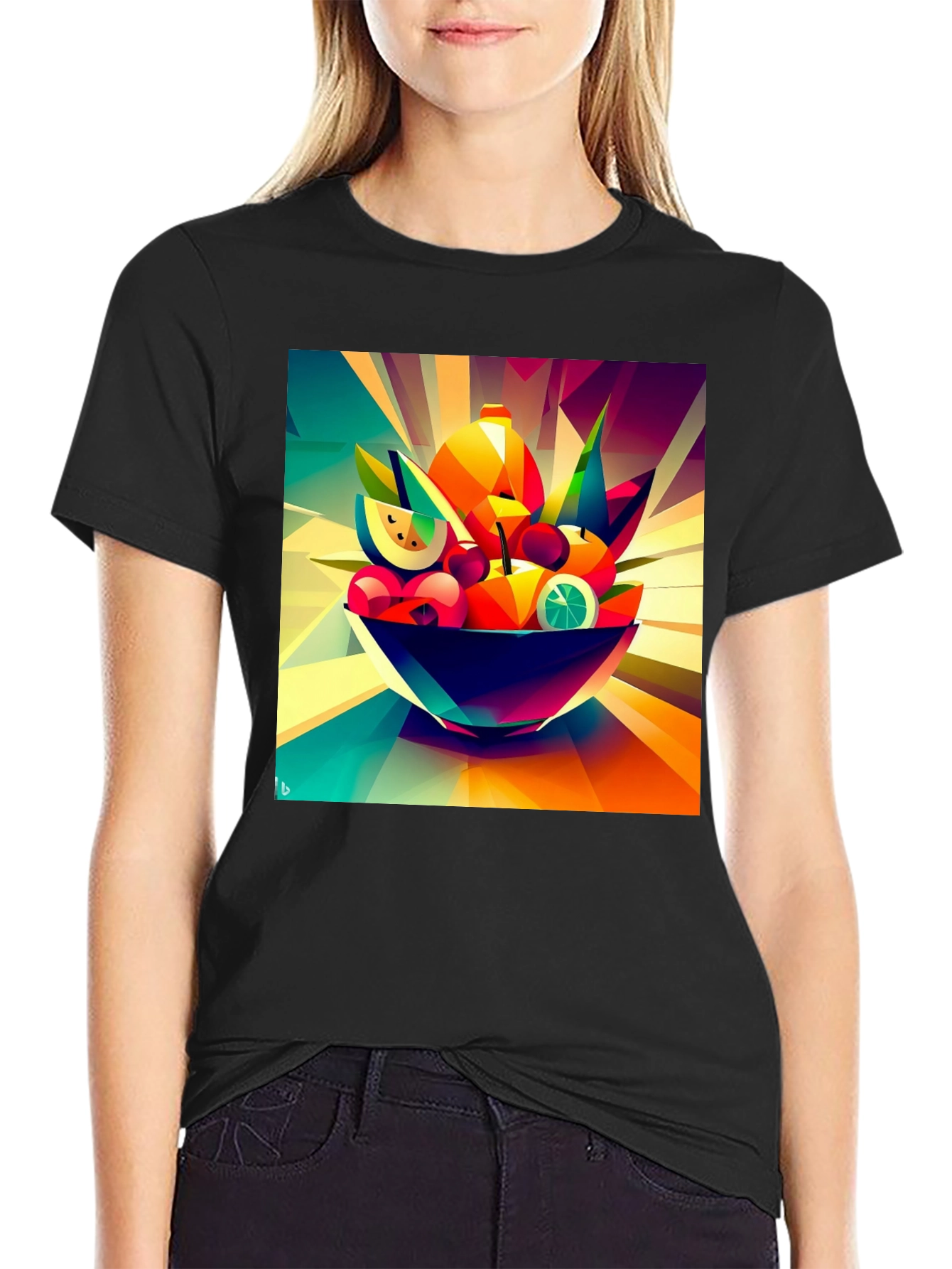 Abstract Fruit Bowl Graphic Black T-Shirt