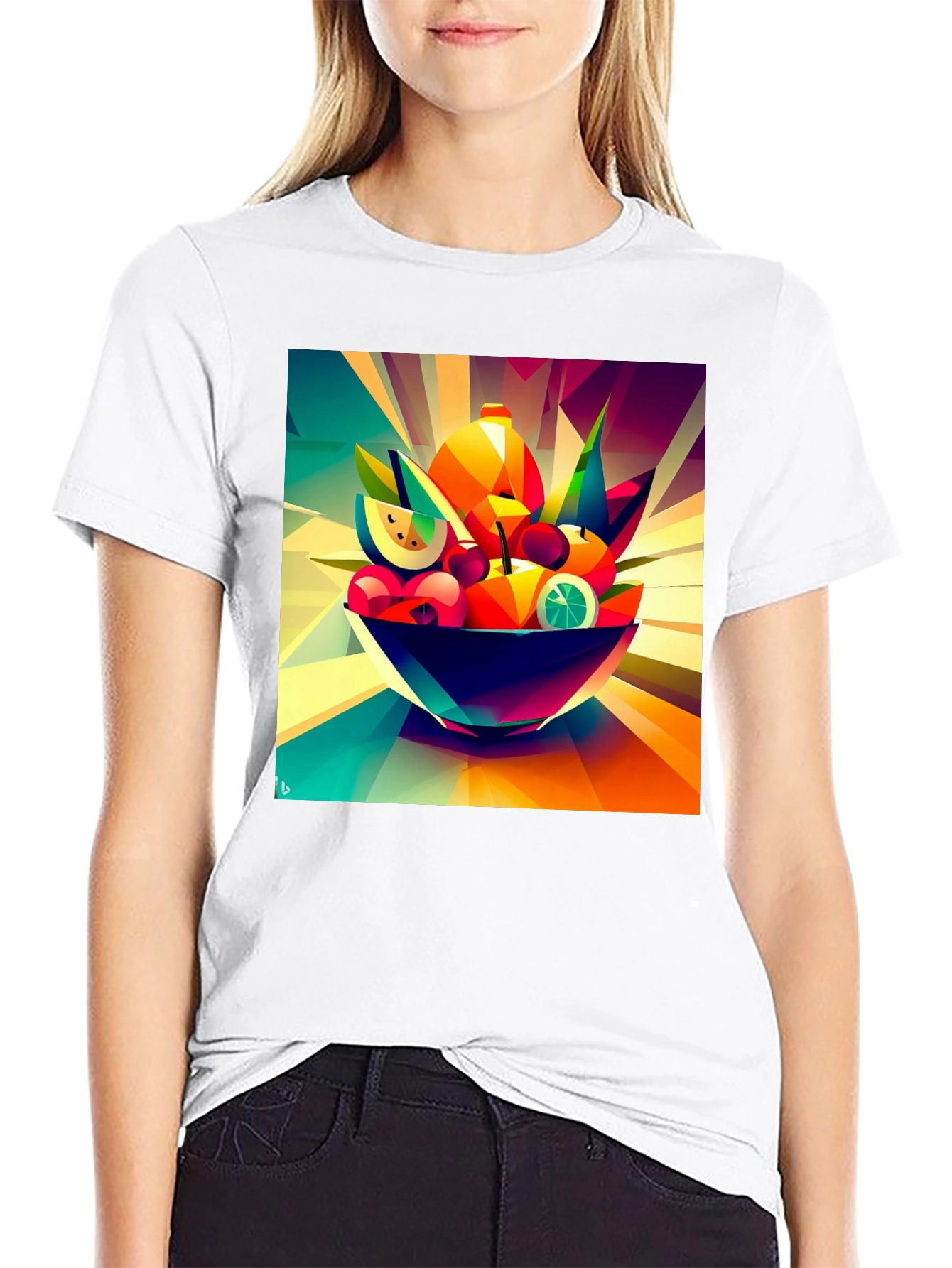 Abstract Fruit Bowl Graphic Black T-Shirt