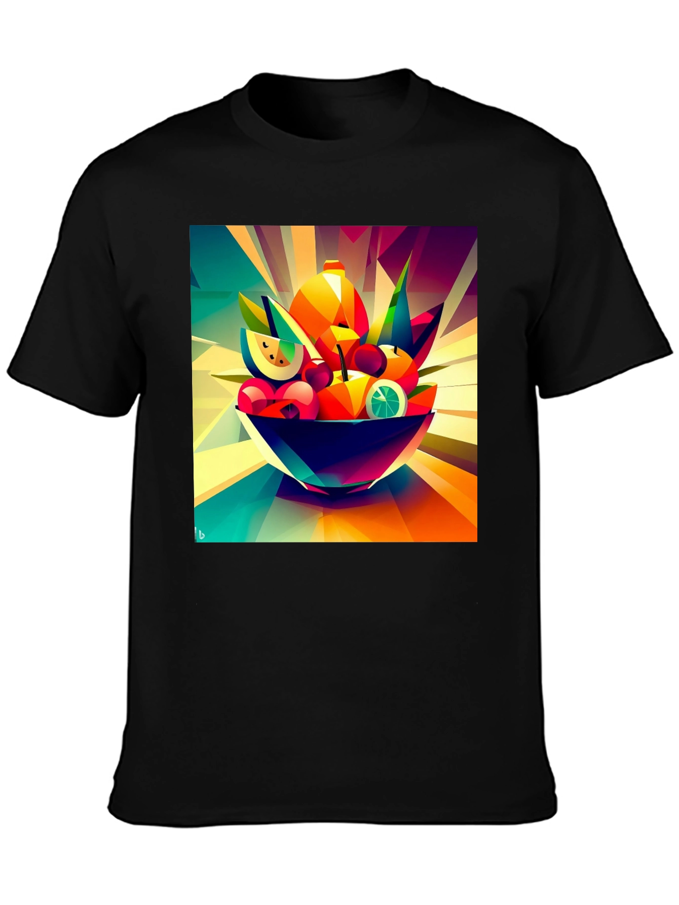 Abstract Fruit Bowl Graphic Black T-Shirt