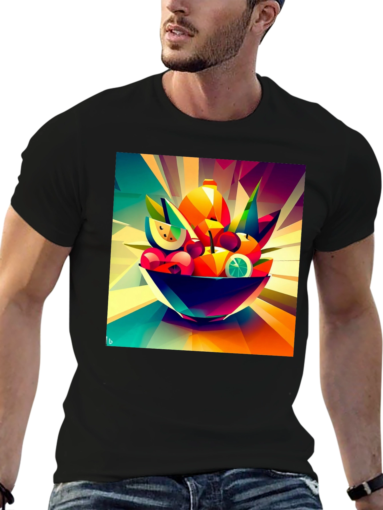 Abstract Fruit Bowl Graphic Black T-Shirt