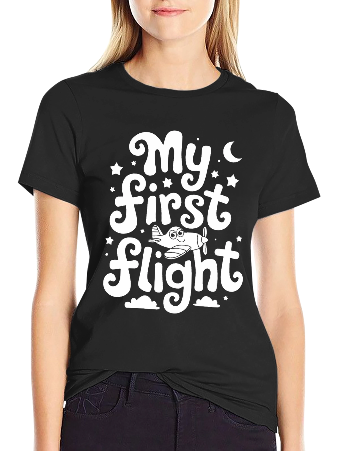 My First Flight Black Graphic T-Shirt