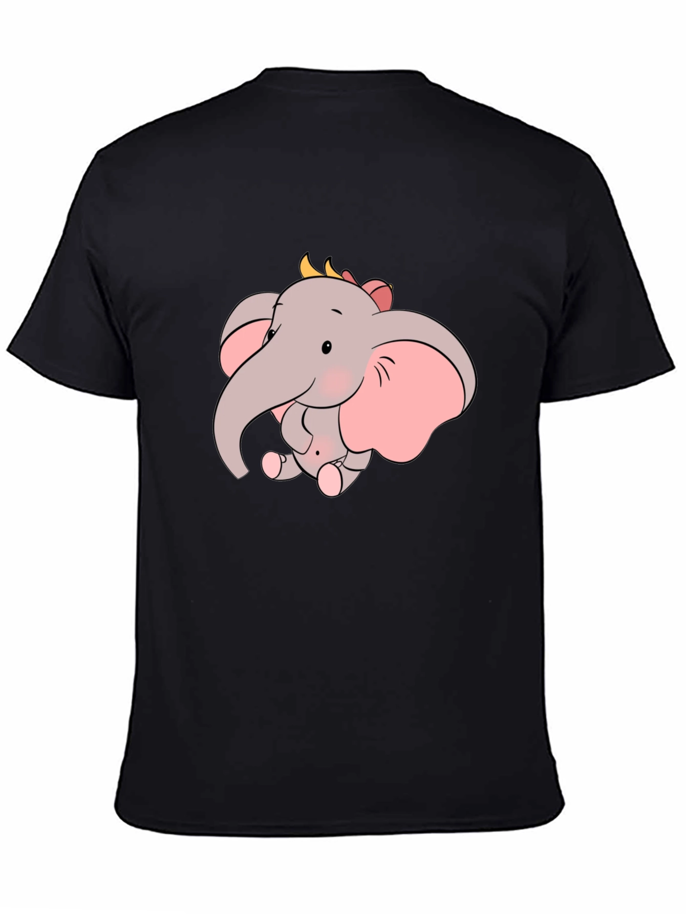 Cute Elephant Graphic Tee - Black Cotton Shirt