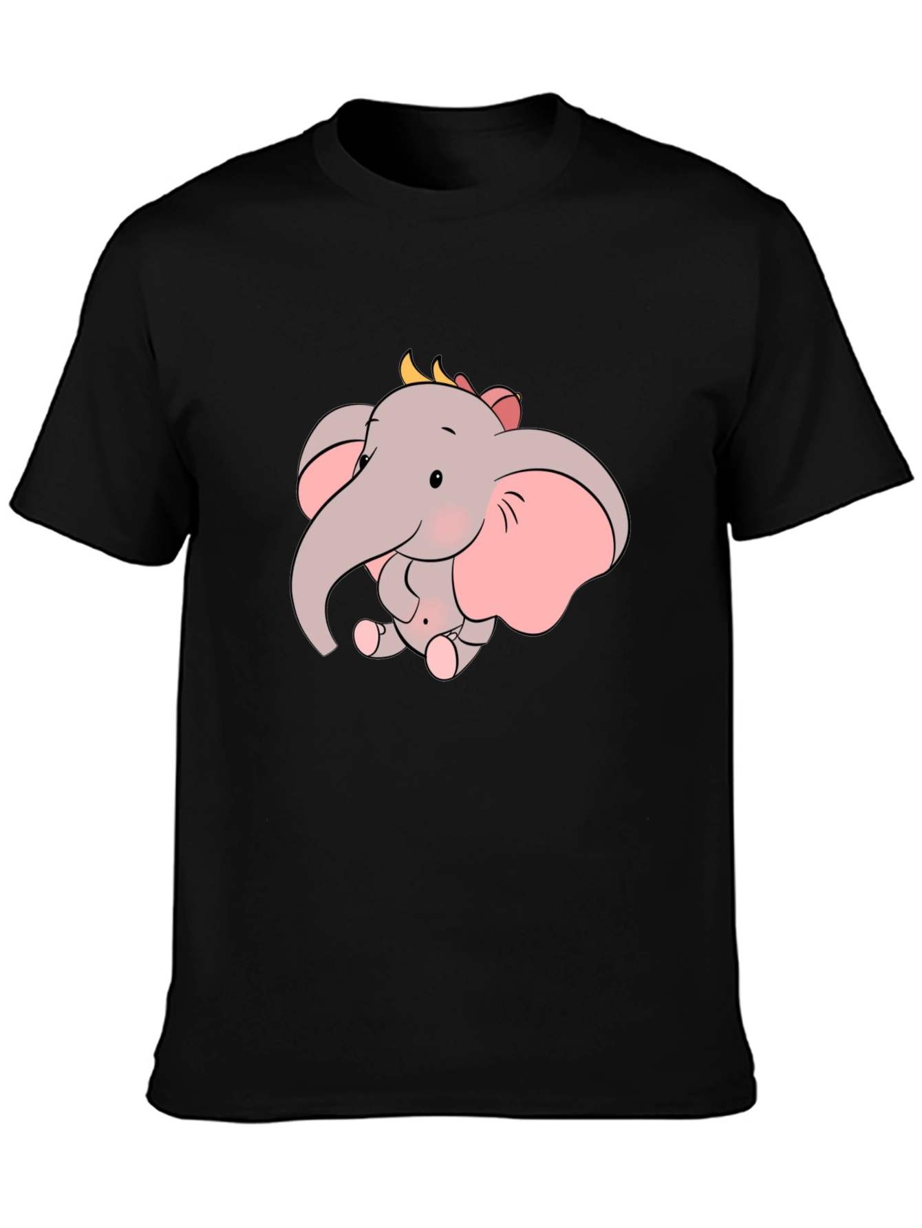 Cute Elephant Graphic Tee - Black Cotton Shirt