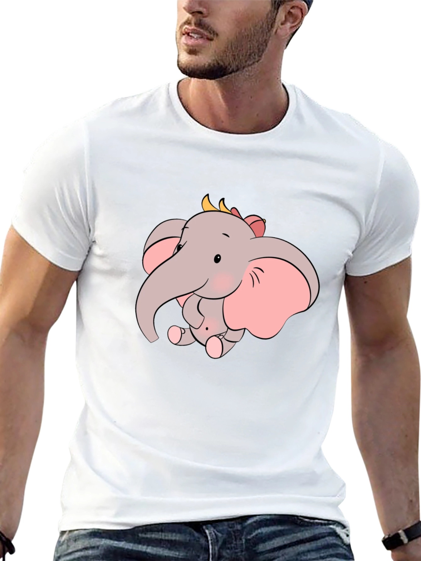 Cute Elephant Graphic Tee - Black Cotton Shirt