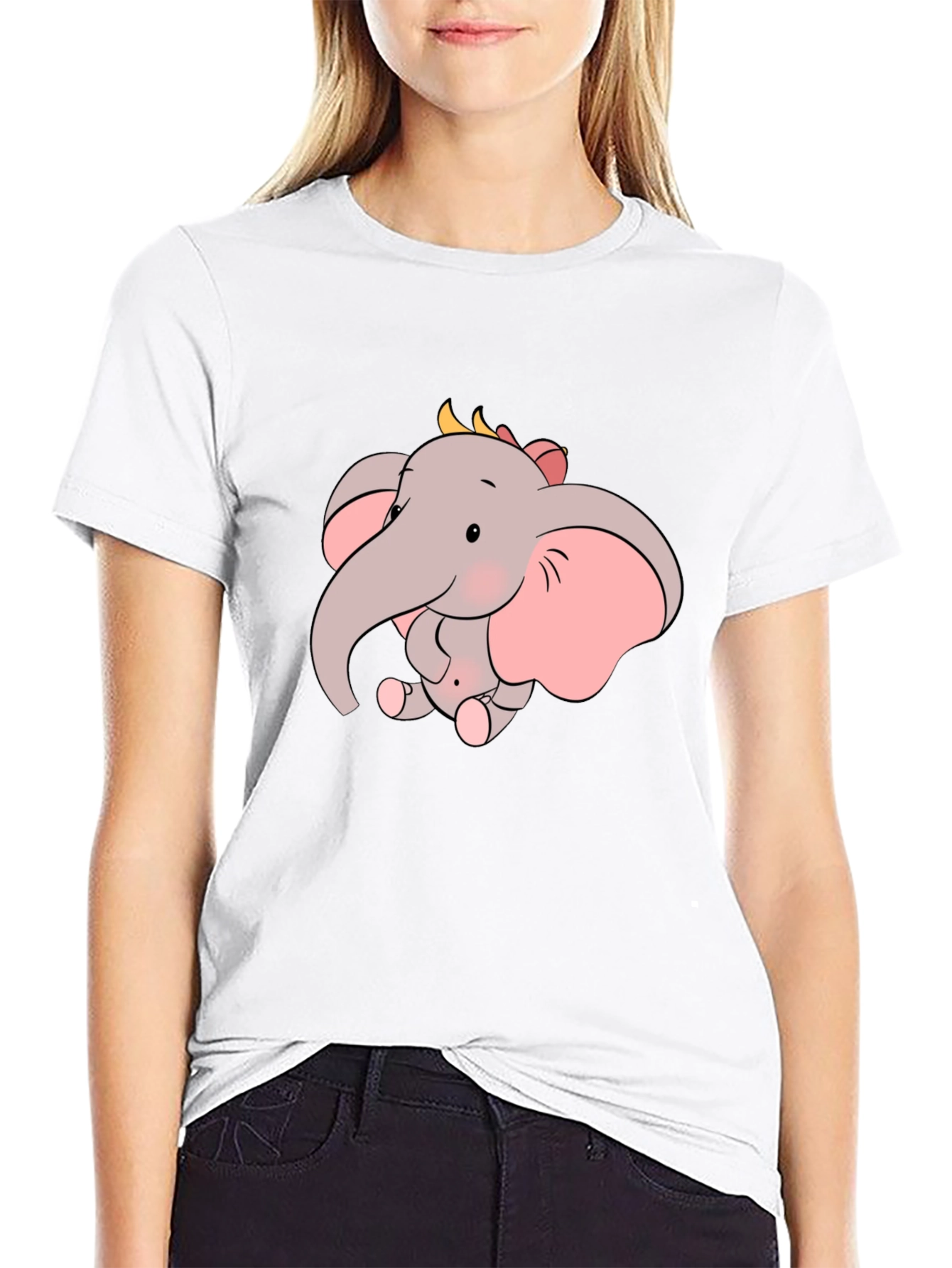 Cute Elephant Graphic Tee - Black Cotton Shirt