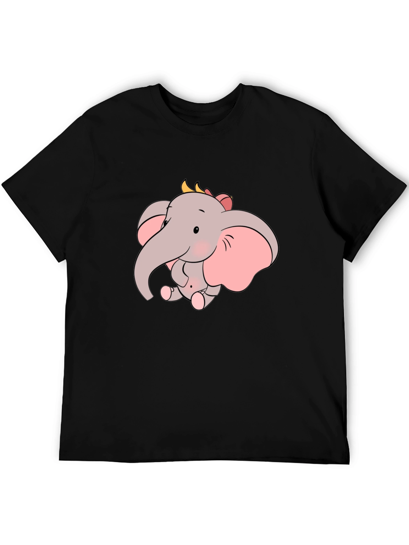 Cute Elephant Graphic Tee - Black Cotton Shirt