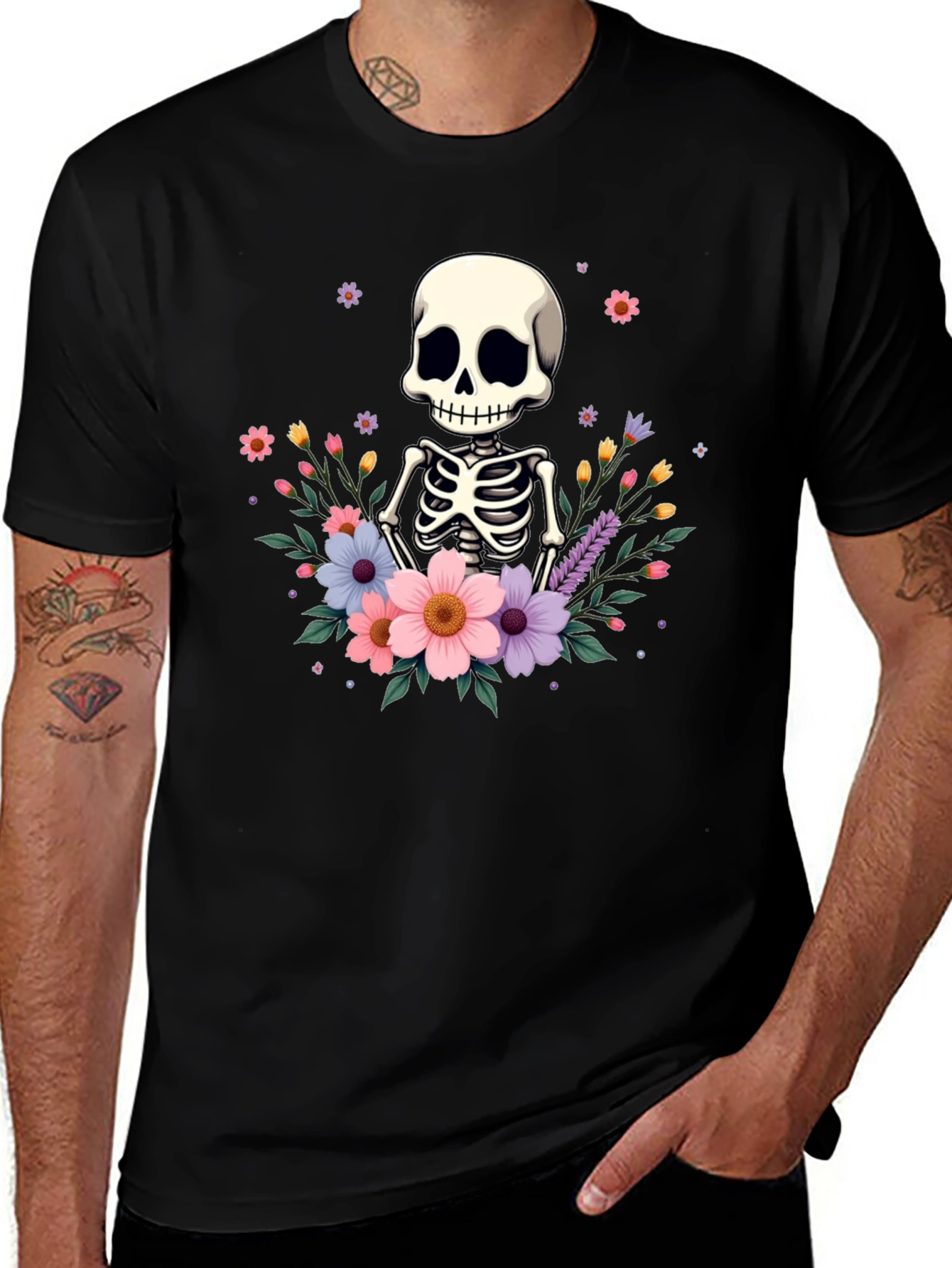 Floral Skeleton T-Shirt - Black Graphic Tee
