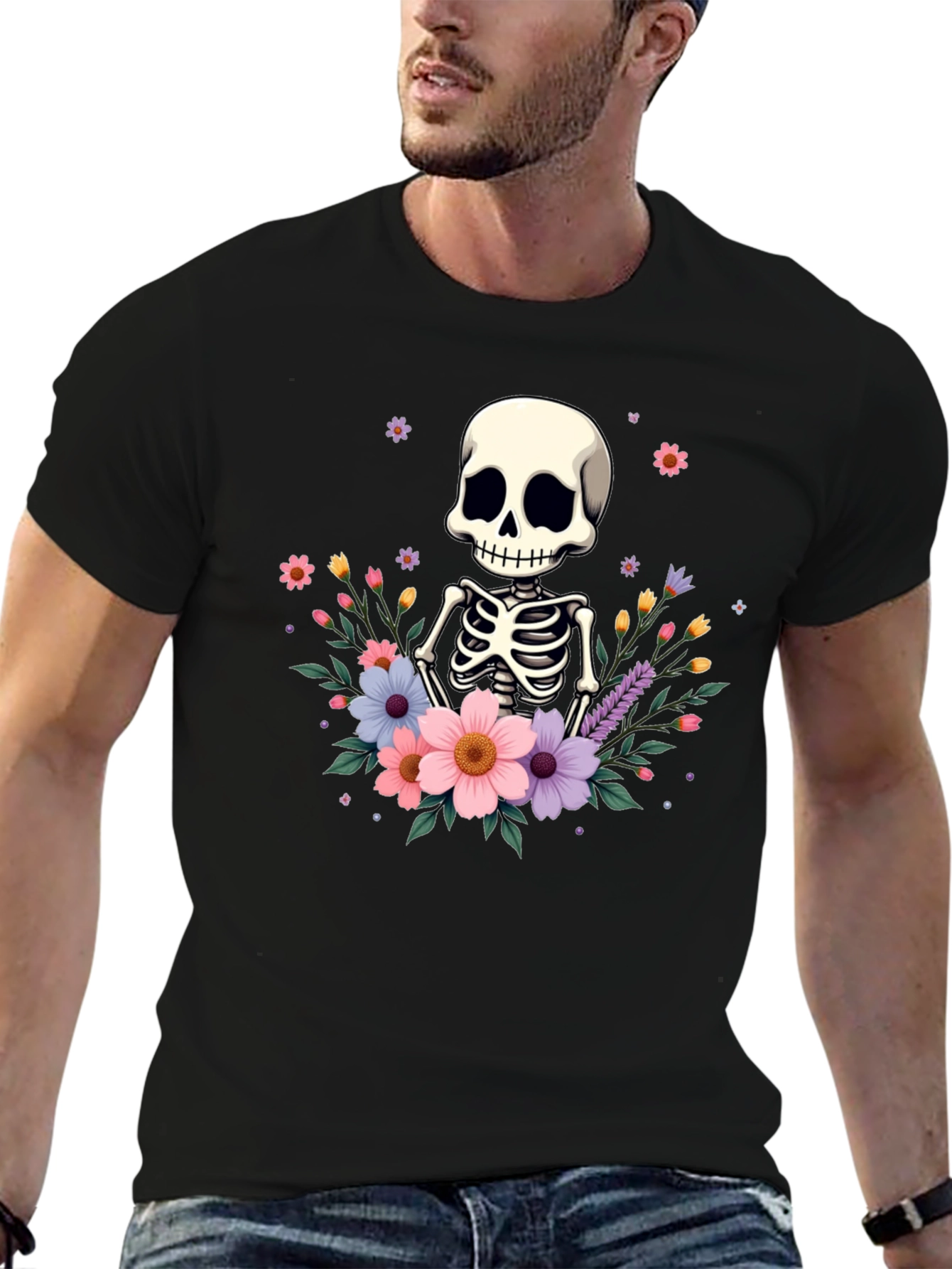Floral Skeleton T-Shirt - Black Graphic Tee