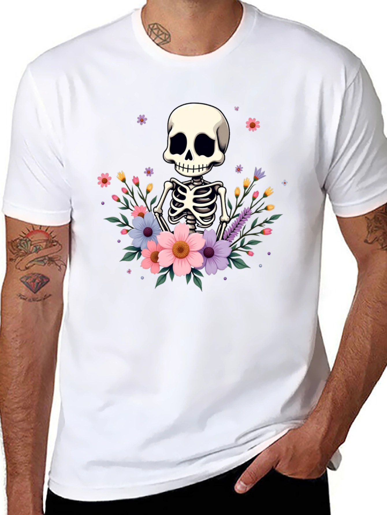 Floral Skeleton T-Shirt - Black Graphic Tee