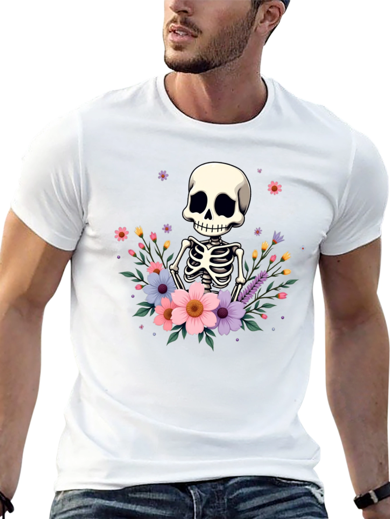 Floral Skeleton T-Shirt - Black Graphic Tee