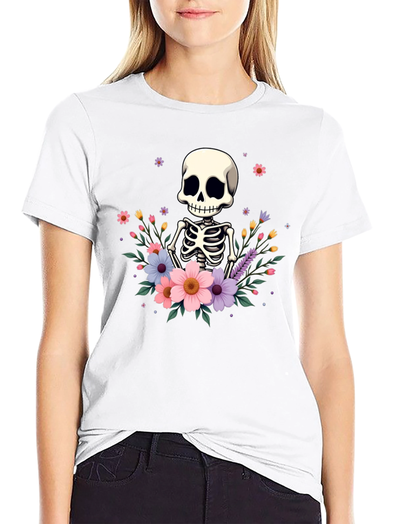Floral Skeleton T-Shirt - Black Graphic Tee