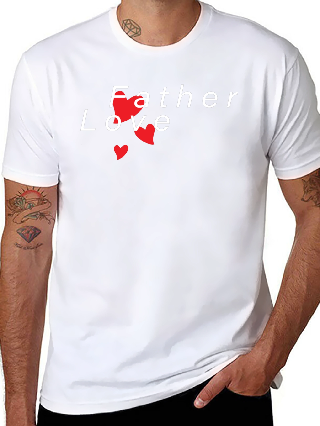Father Love T-Shirt - Black Graphic Tee Heart Accents