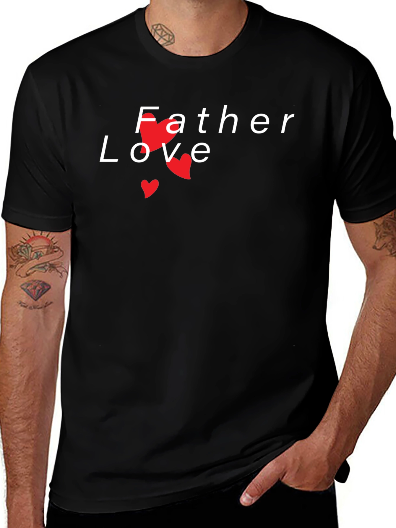 Father Love T-Shirt - Black Graphic Tee Heart Accents