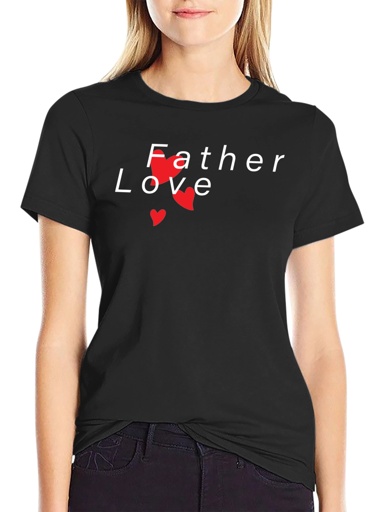 Father Love T-Shirt - Black Graphic Tee Heart Accents