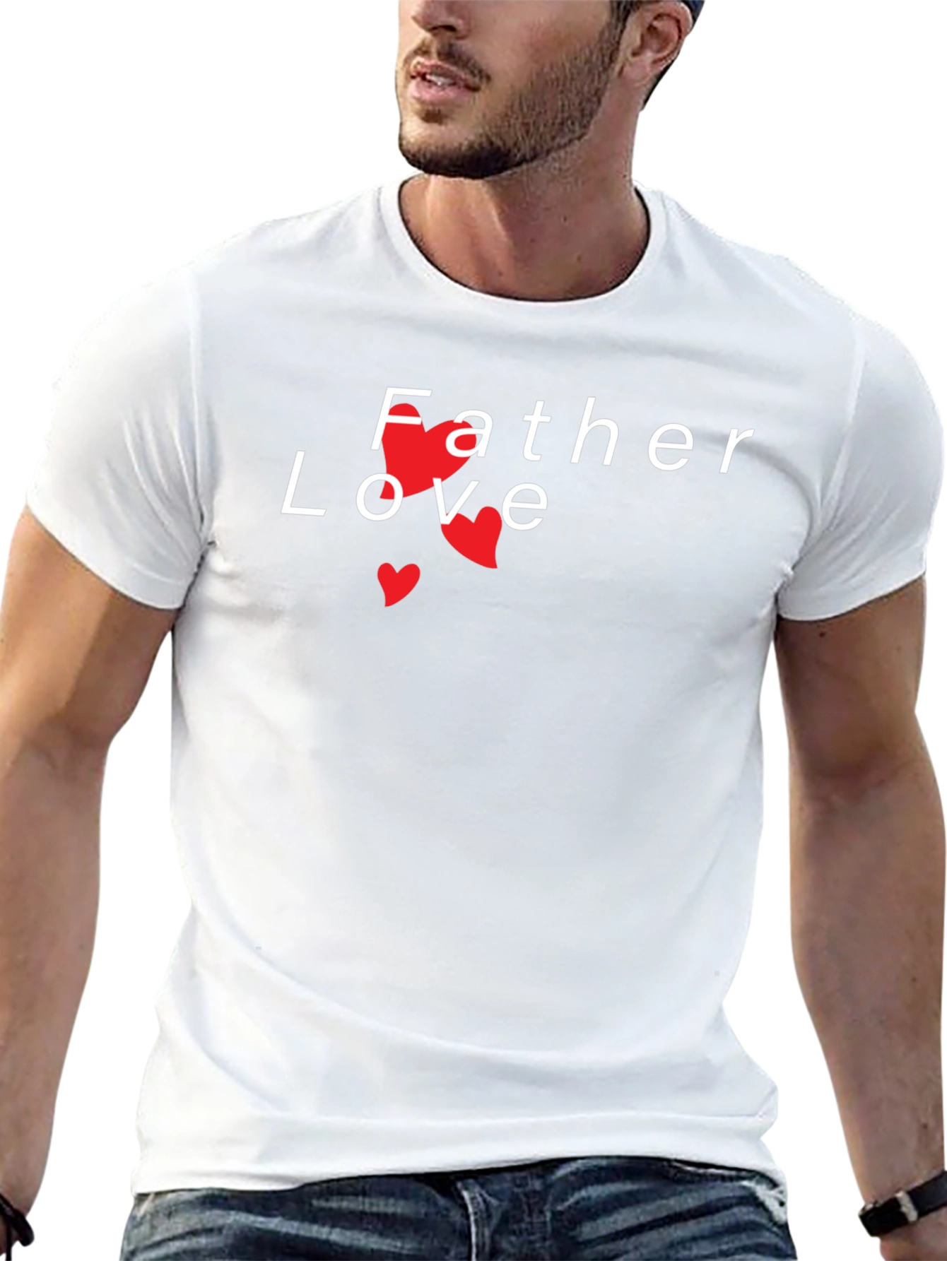 Father Love T-Shirt - Black Graphic Tee Heart Accents