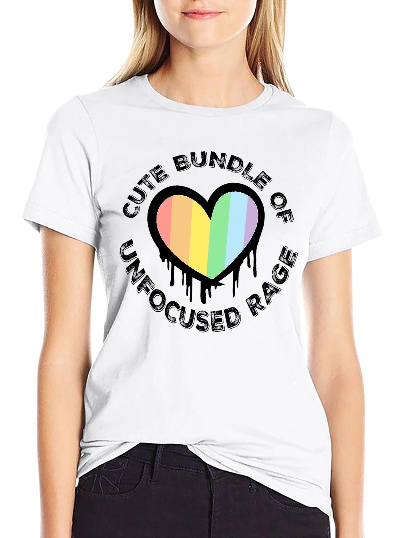 Cute Bundle of Unfocused Rage T-Shirt - Rainbow Heart