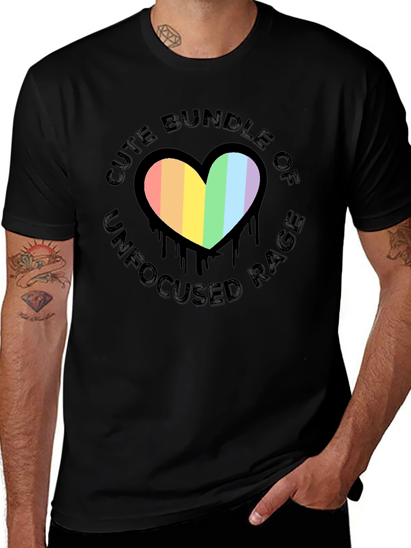 Cute Bundle of Unfocused Rage T-Shirt - Rainbow Heart