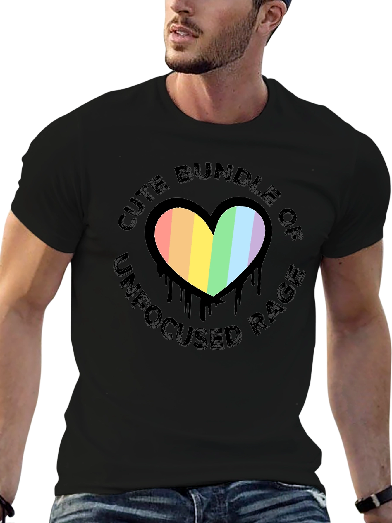 Cute Bundle of Unfocused Rage T-Shirt - Rainbow Heart