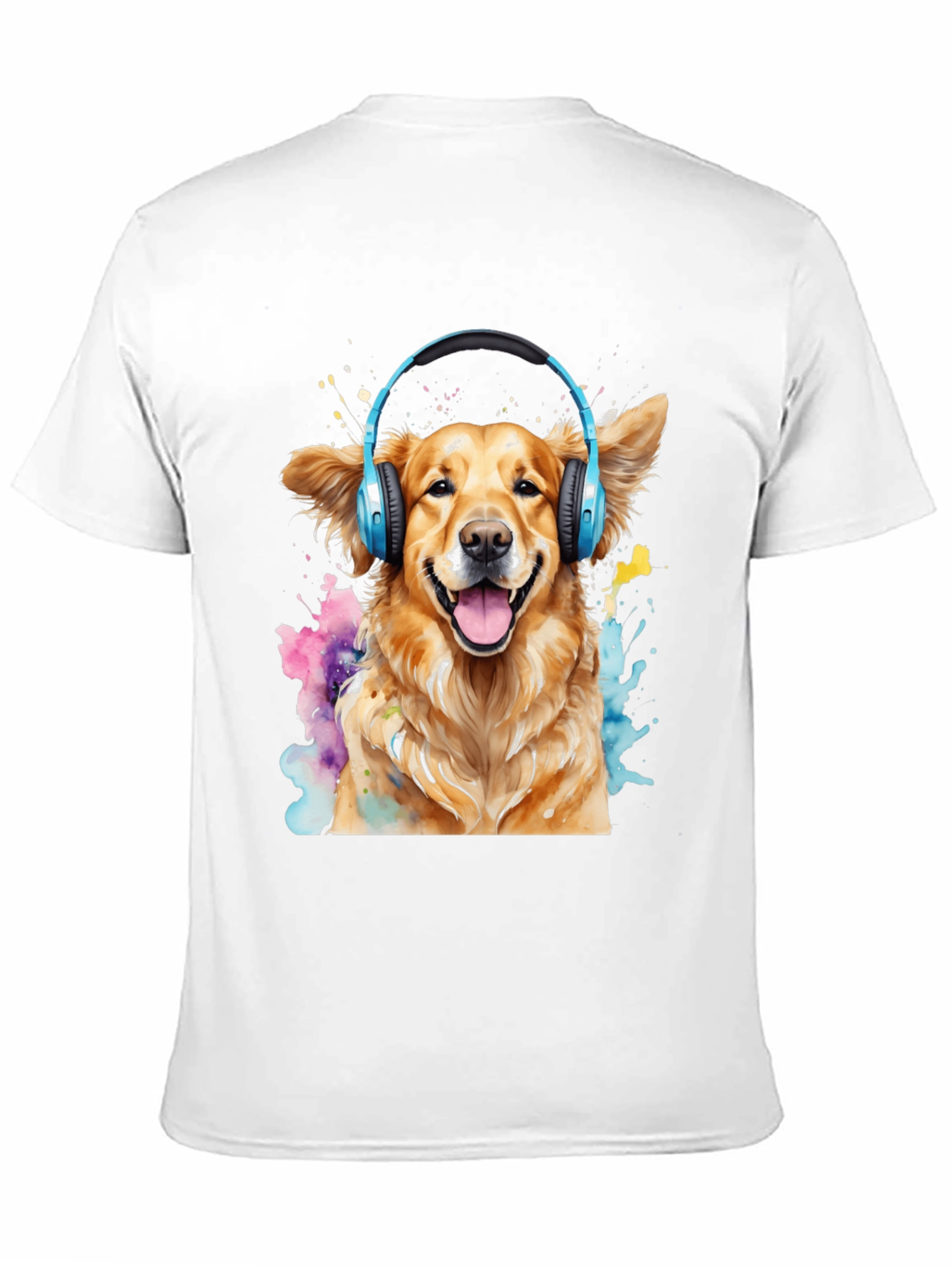 Dog with Headphones Black T-Shirt