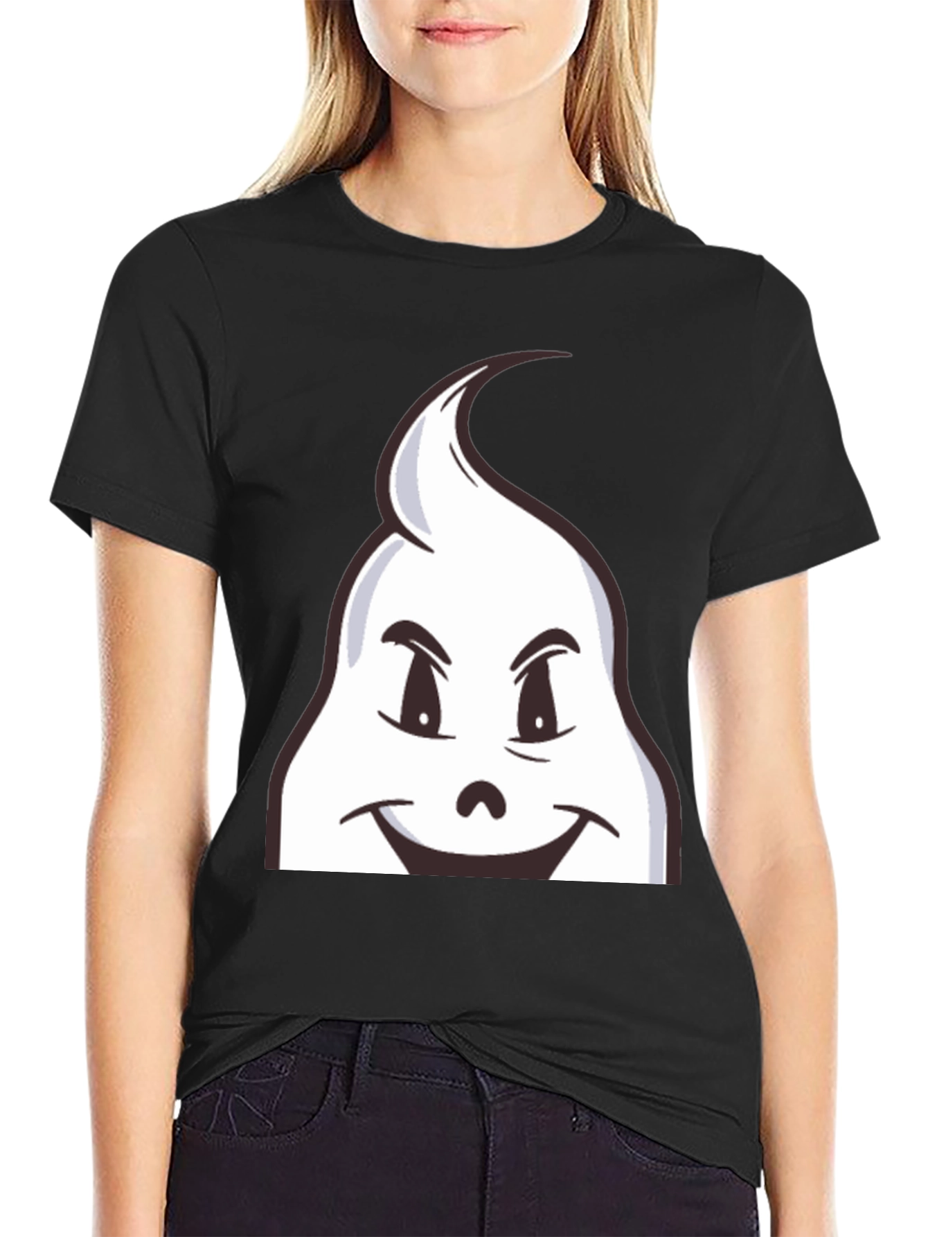 Fun Cartoon Ghost Graphic Black T-Shirt
