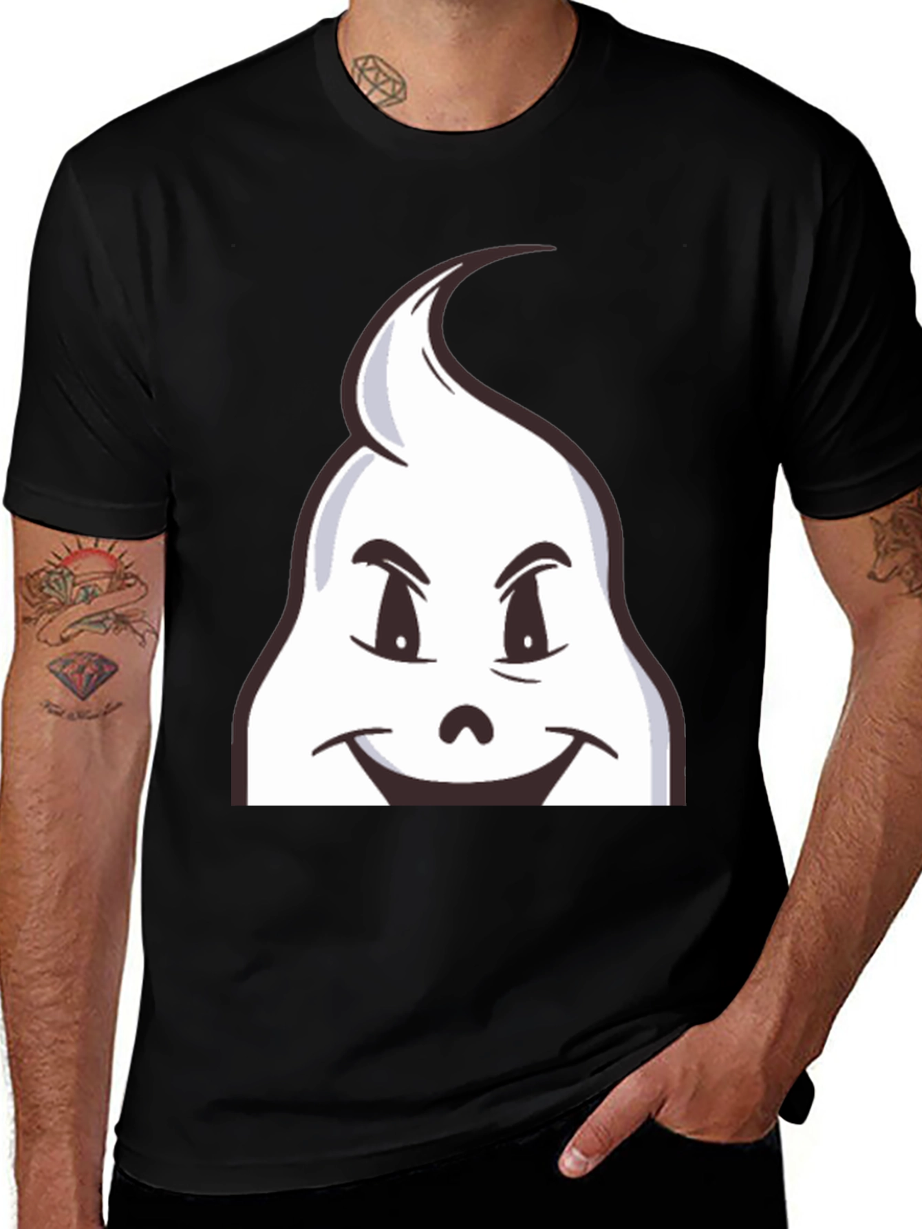 Fun Cartoon Ghost Graphic Black T-Shirt