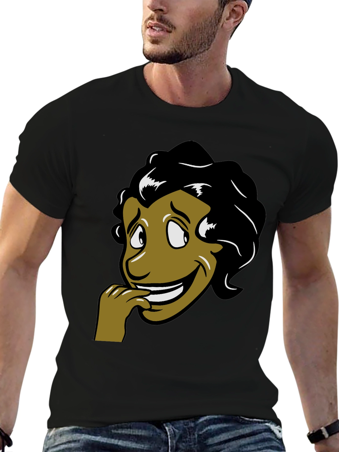 Cartoon Face Graphic T-Shirt - Black