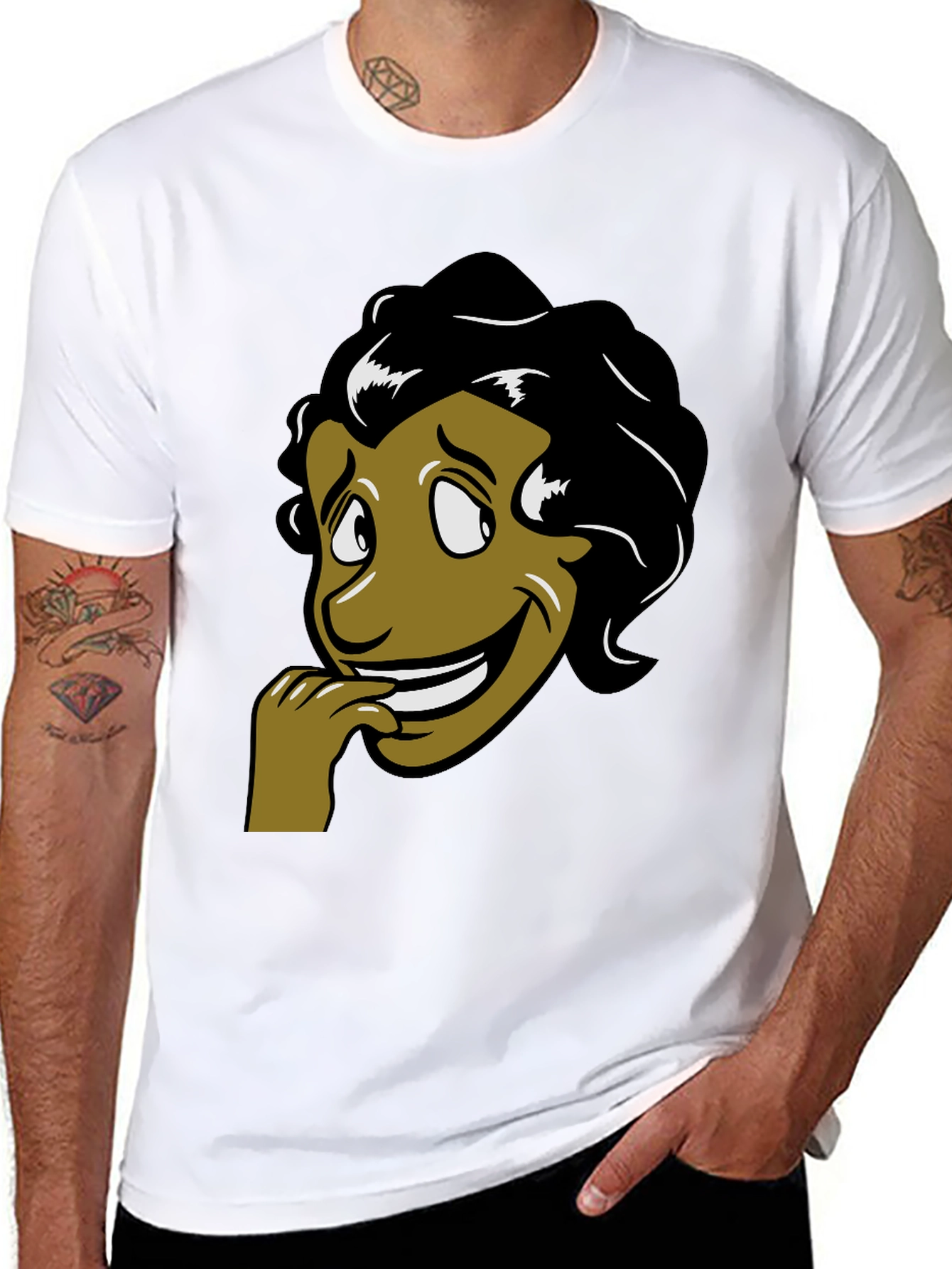Cartoon Face Graphic T-Shirt - Black