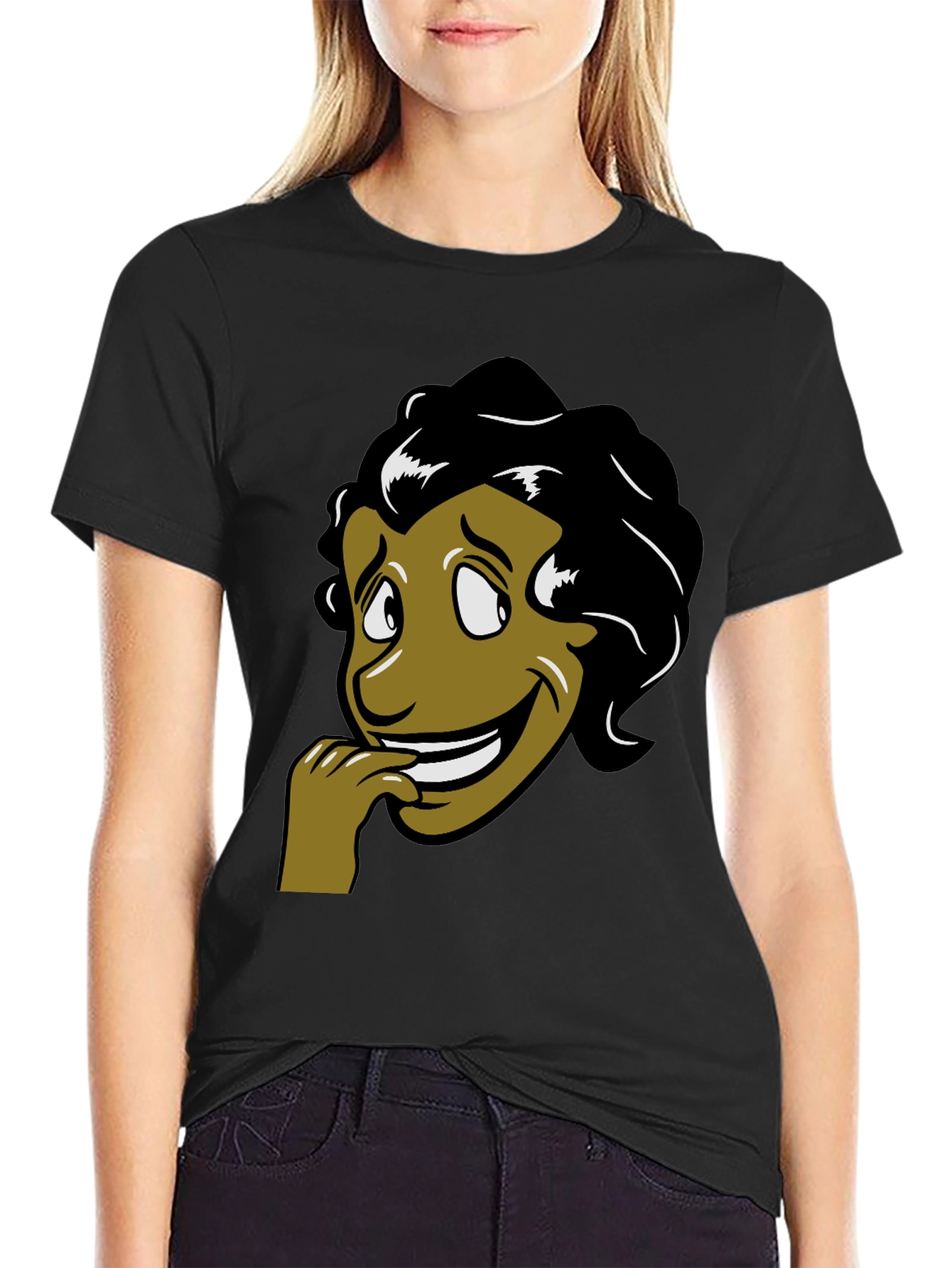 Cartoon Face Graphic T-Shirt - Black