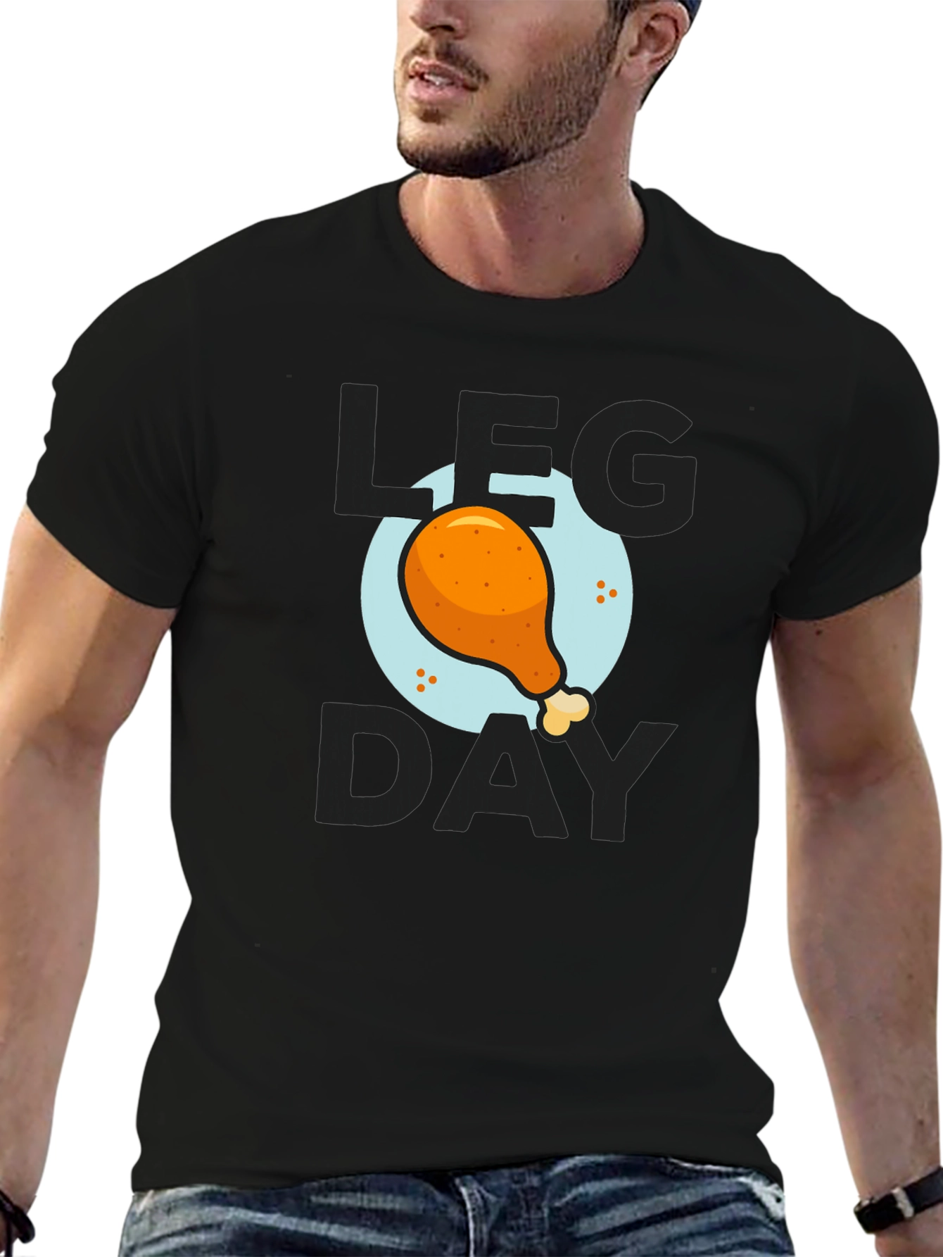 Mens Leg Day Chicken Graphic Tee - Black