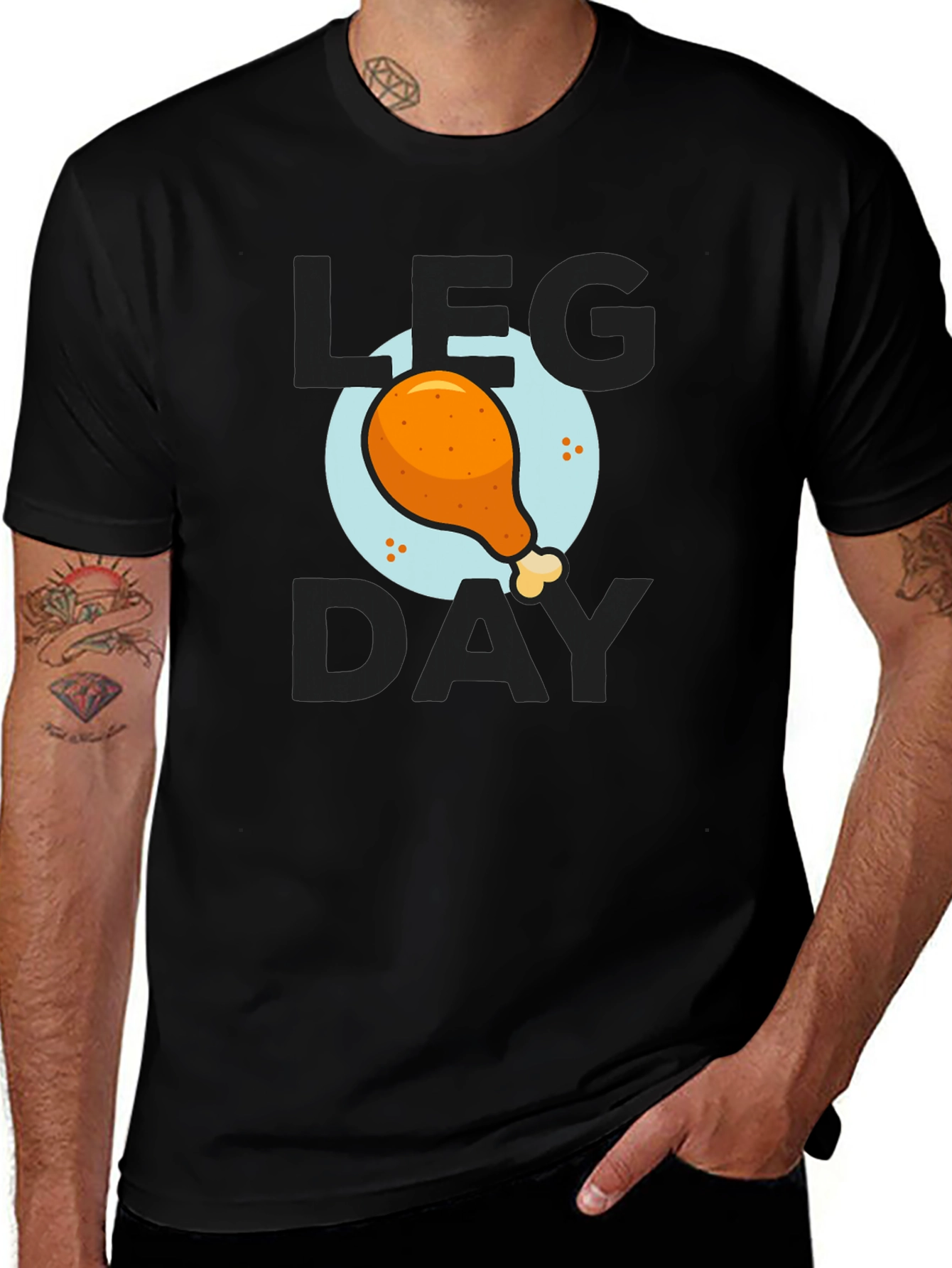 Mens Leg Day Chicken Graphic Tee - Black