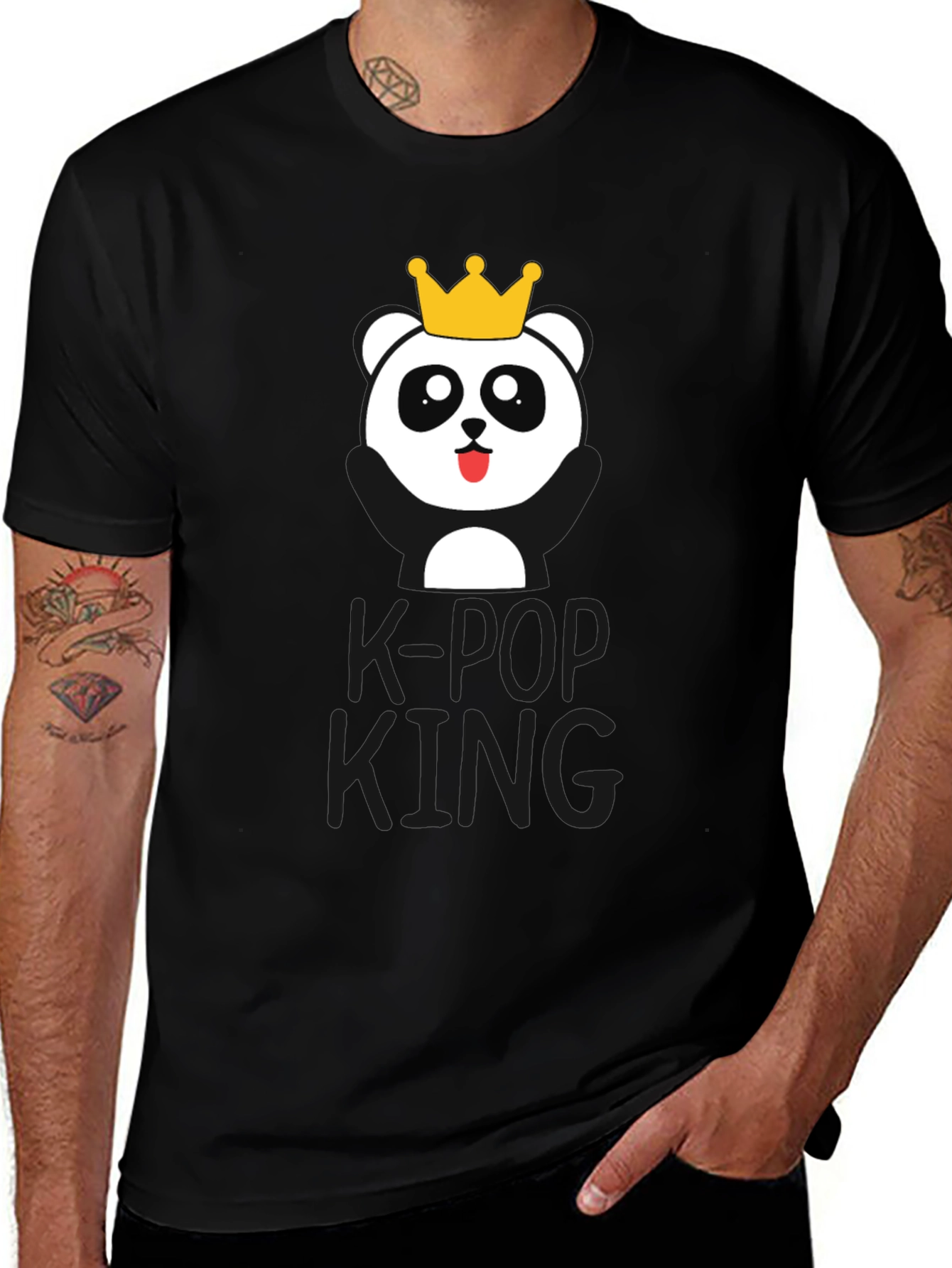 K-Pop King Panda Bear T-Shirt - Black