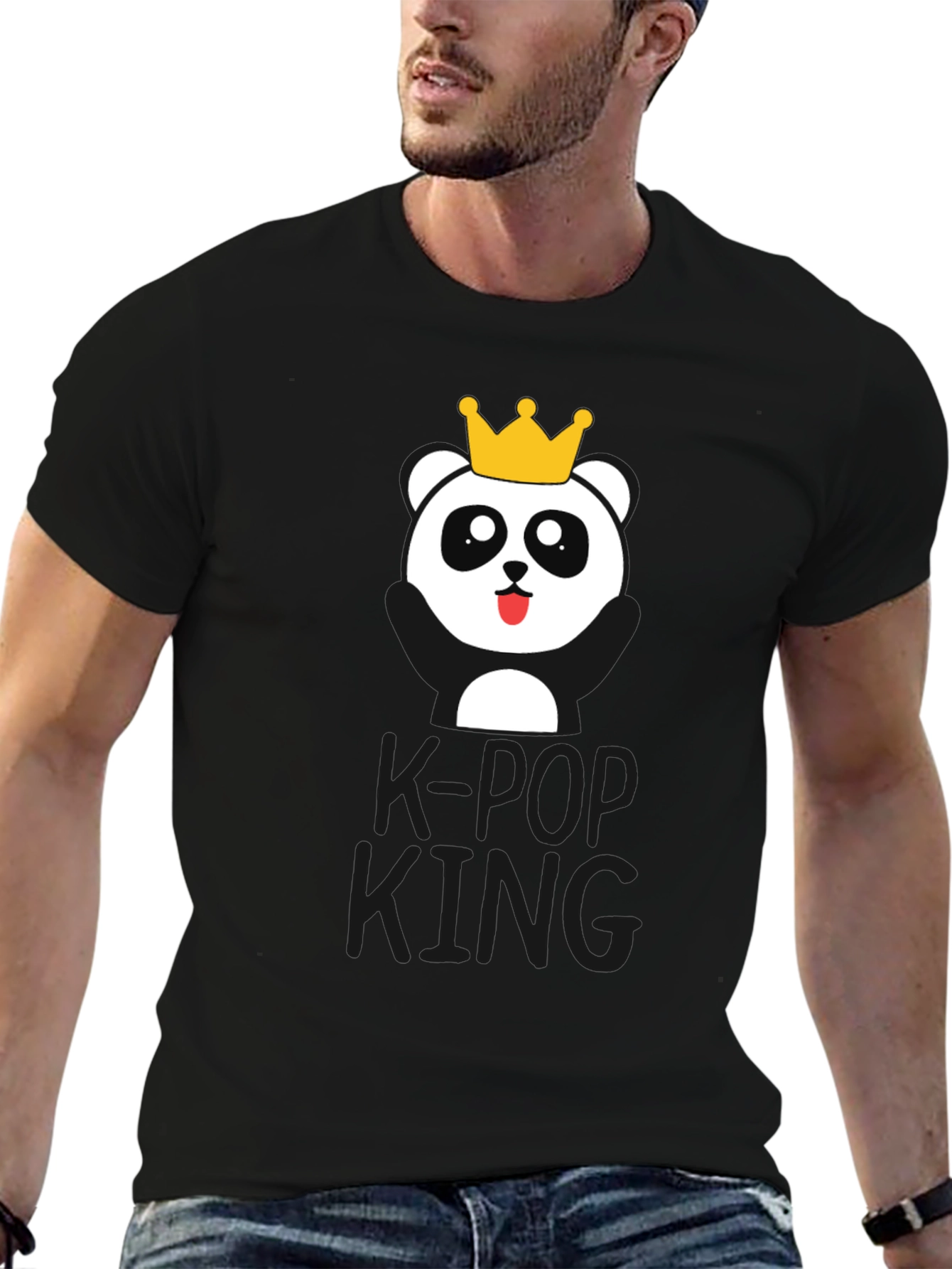 K-Pop King Panda Bear T-Shirt - Black