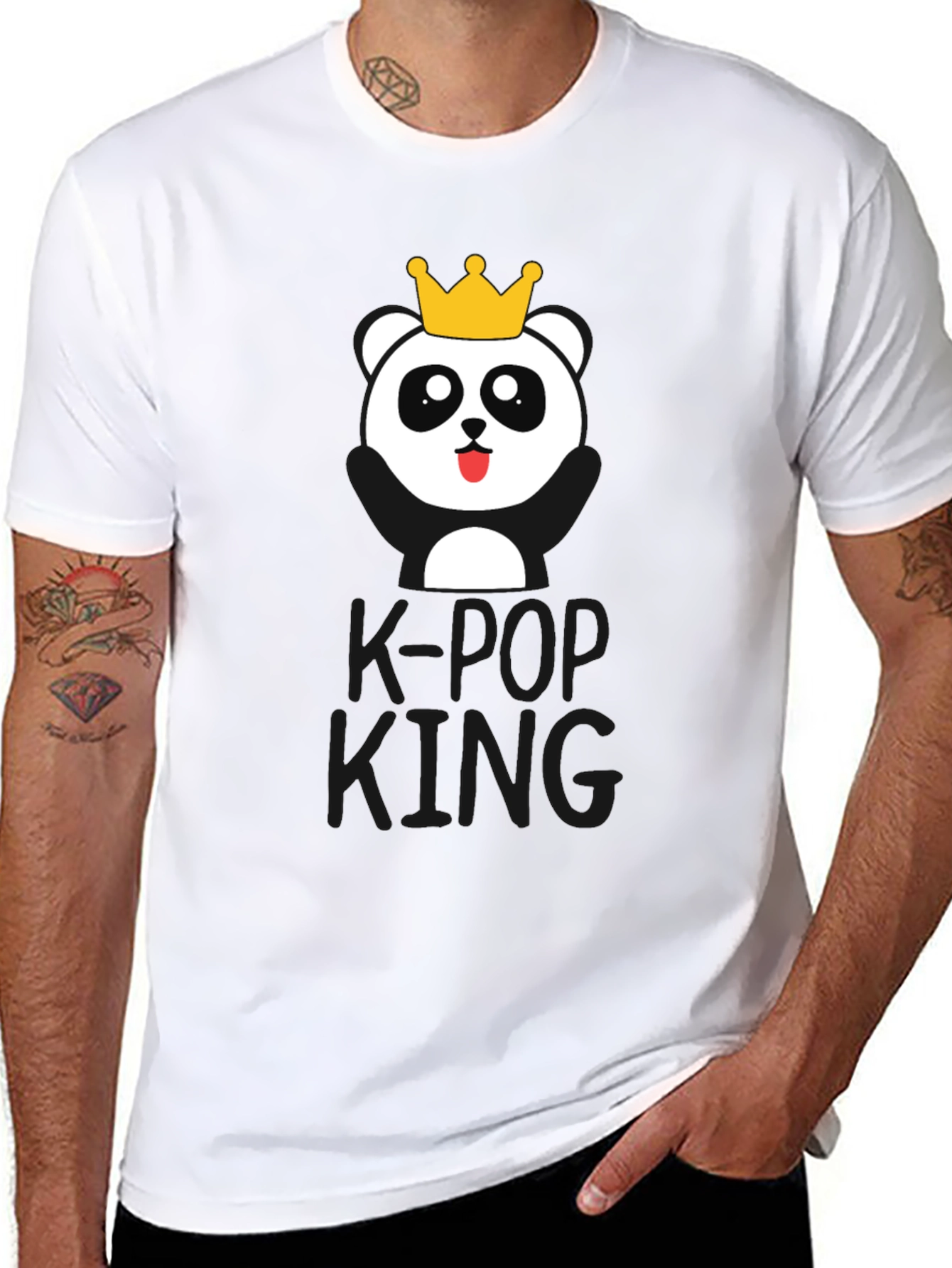 K-Pop King Panda Bear T-Shirt - Black