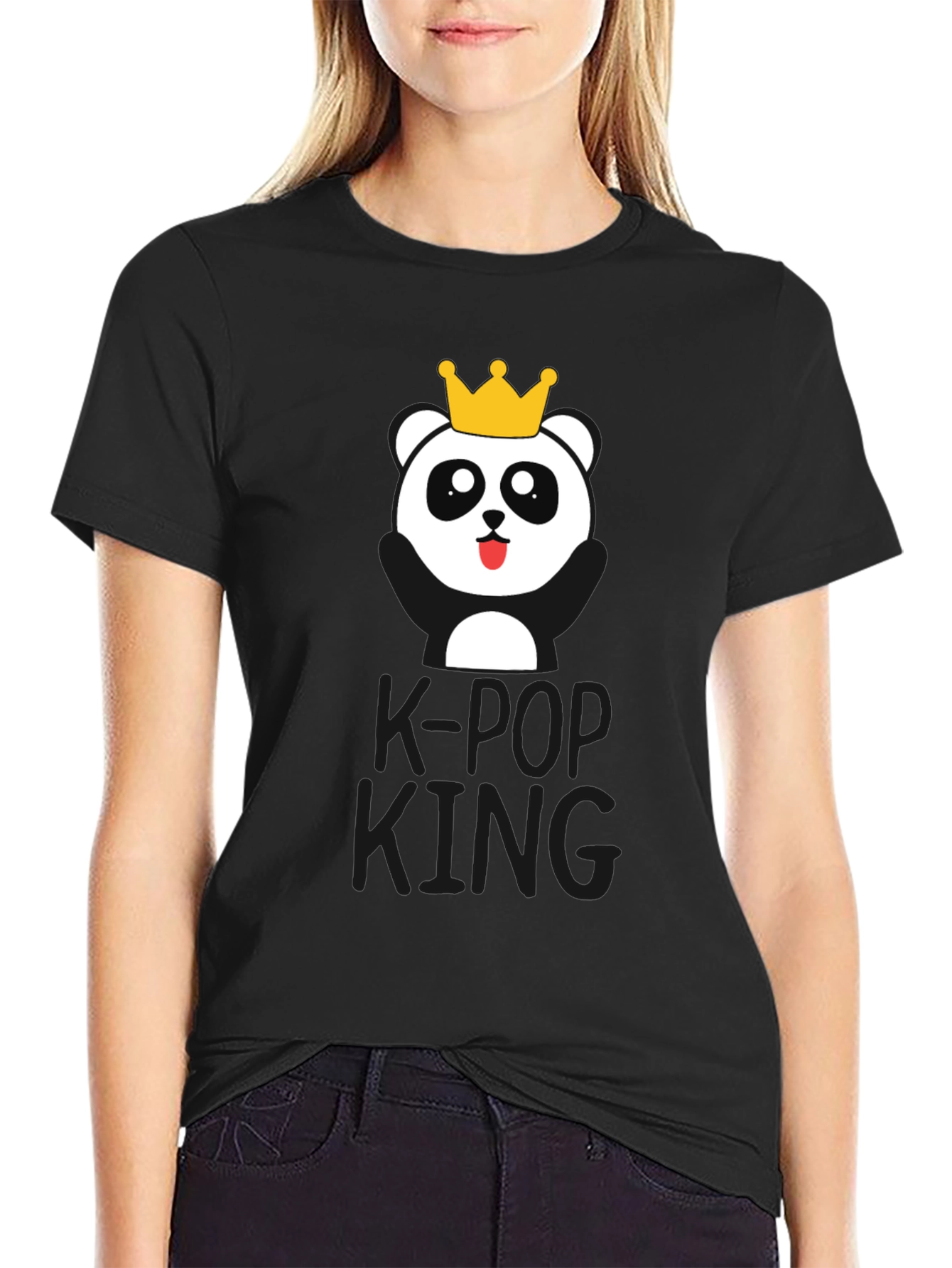K-Pop King Panda Bear T-Shirt - Black