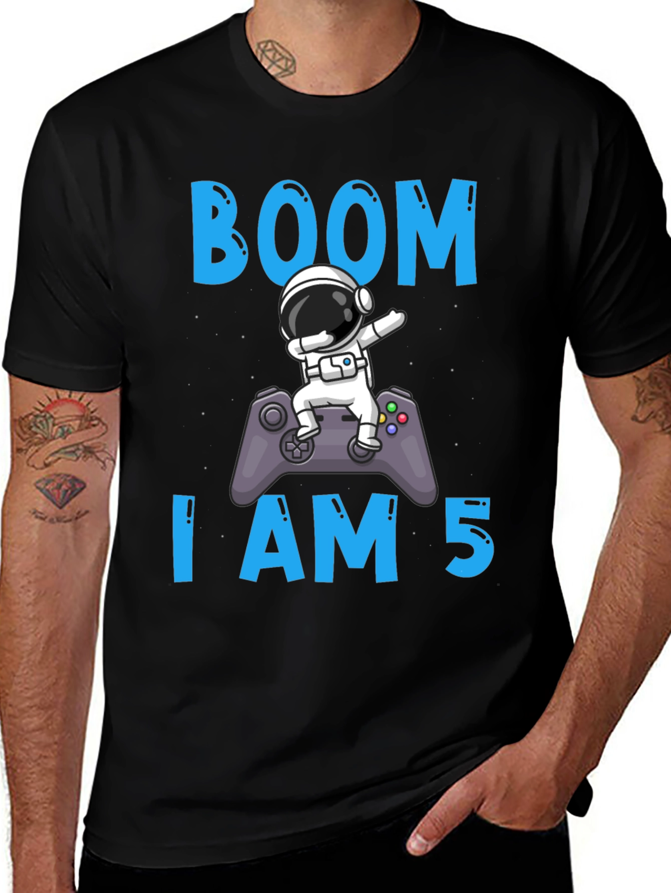 Boom I am 5 Birthday Astronaut Gamer T-Shirt