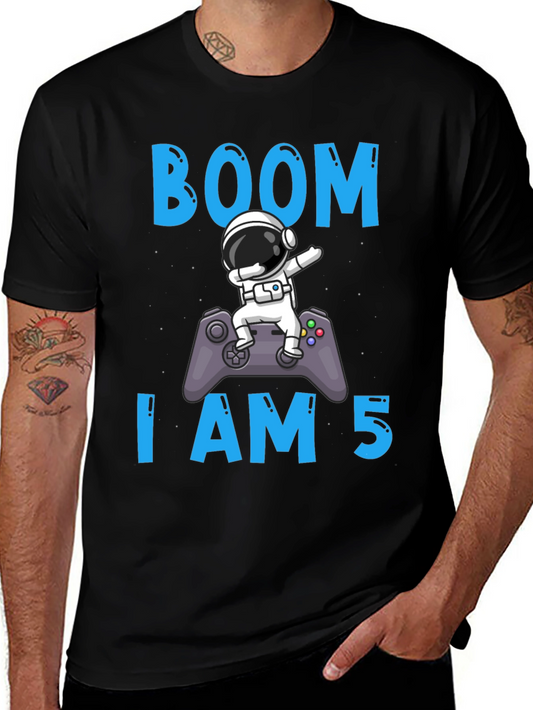 Boom I am 5 Birthday Astronaut Gamer T-Shirt