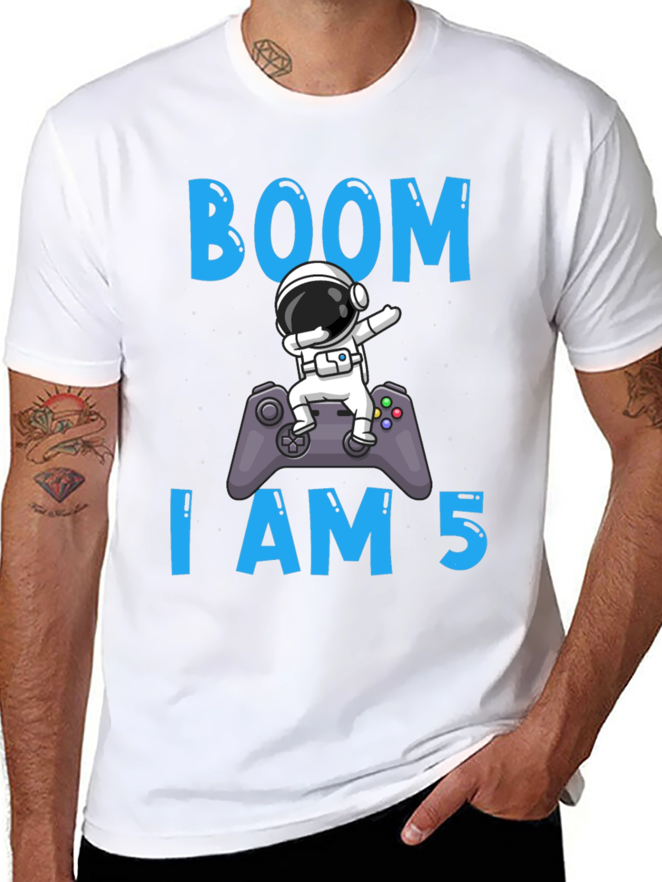 Boom I am 5 Birthday Astronaut Gamer T-Shirt