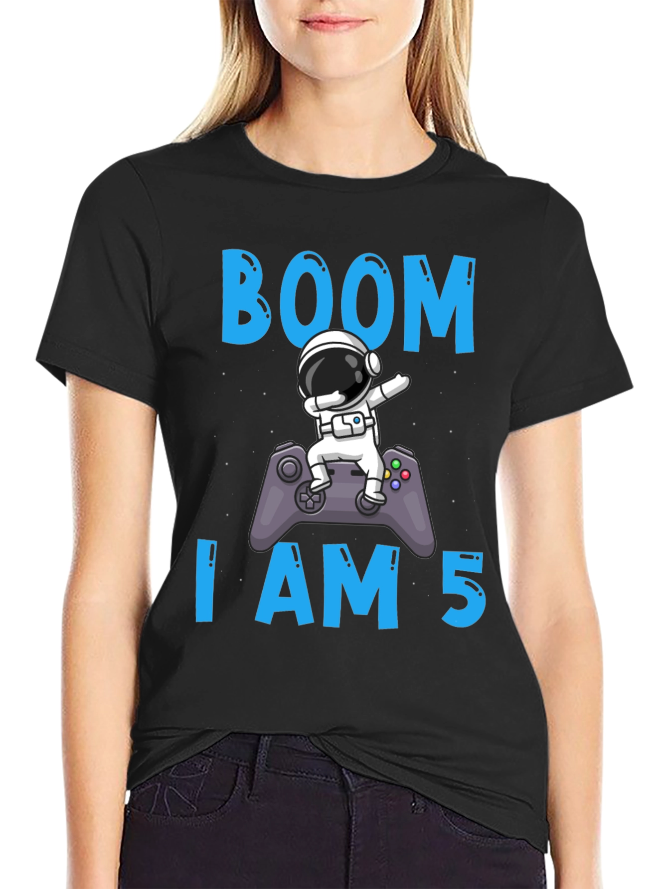 Boom I am 5 Birthday Astronaut Gamer T-Shirt