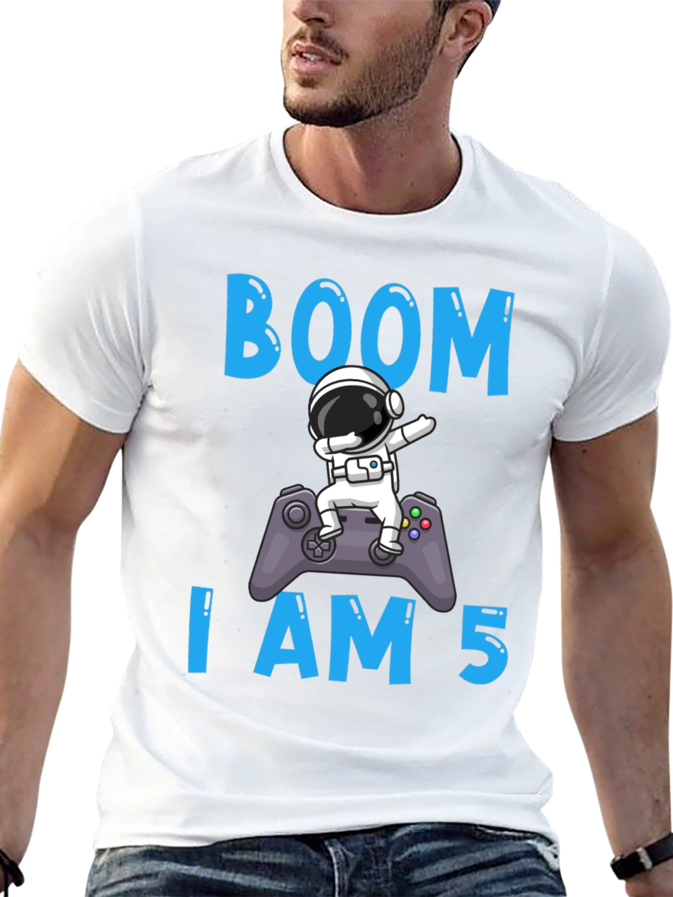 Boom I am 5 Birthday Astronaut Gamer T-Shirt